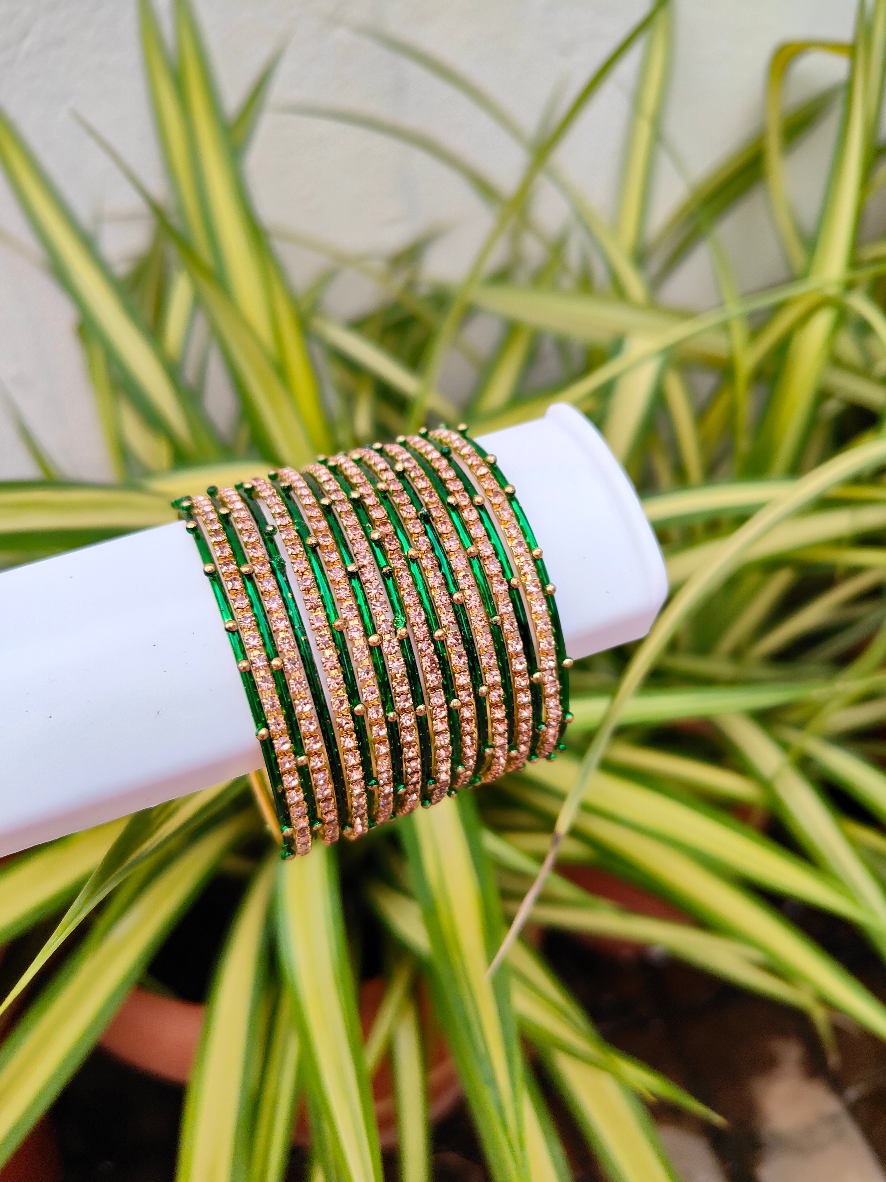 Rosy Metal Bangles -Dark Green Colour-1 Set