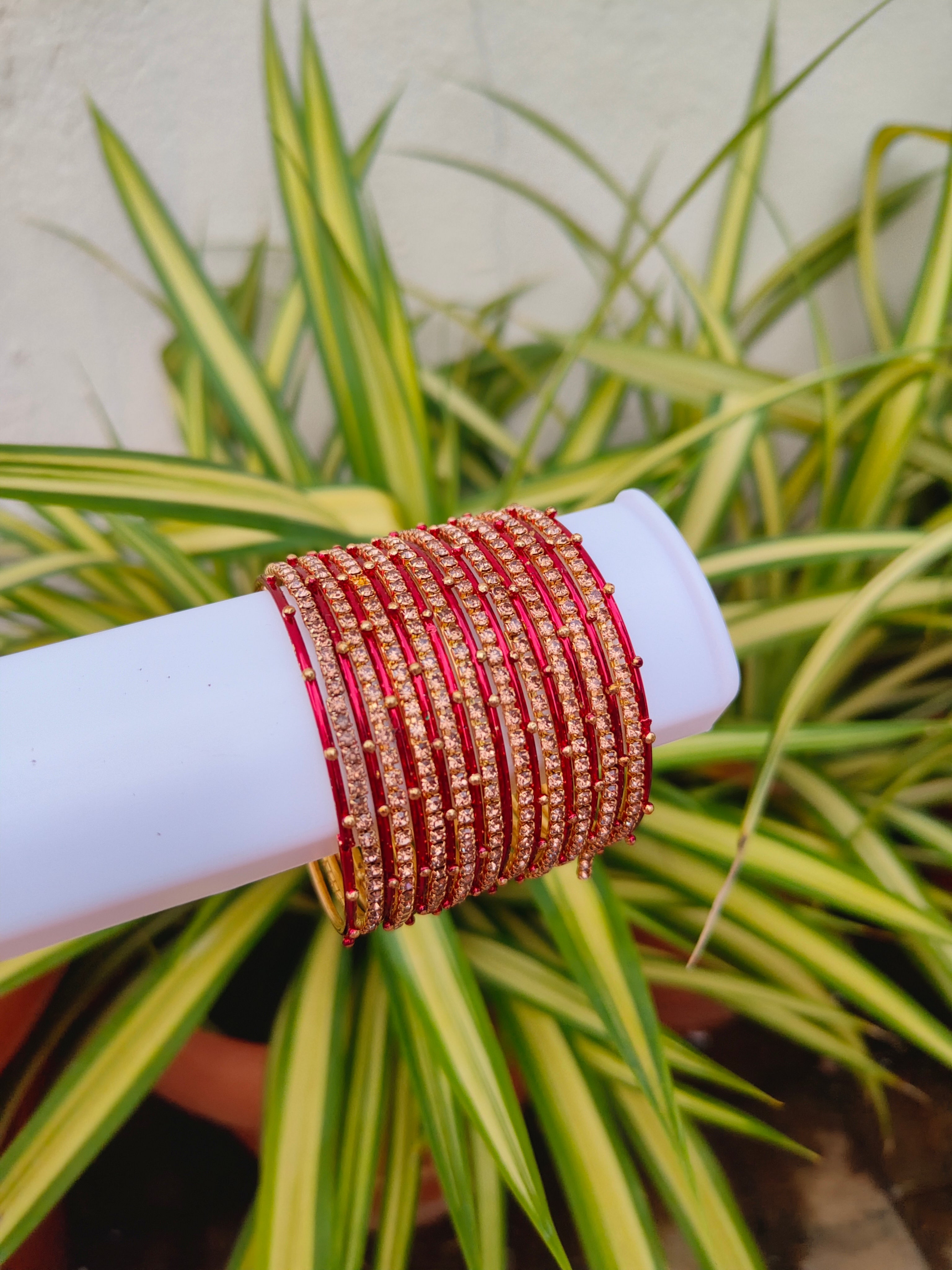 Rosy Metal Bangles -Maroon Colour-1 Set