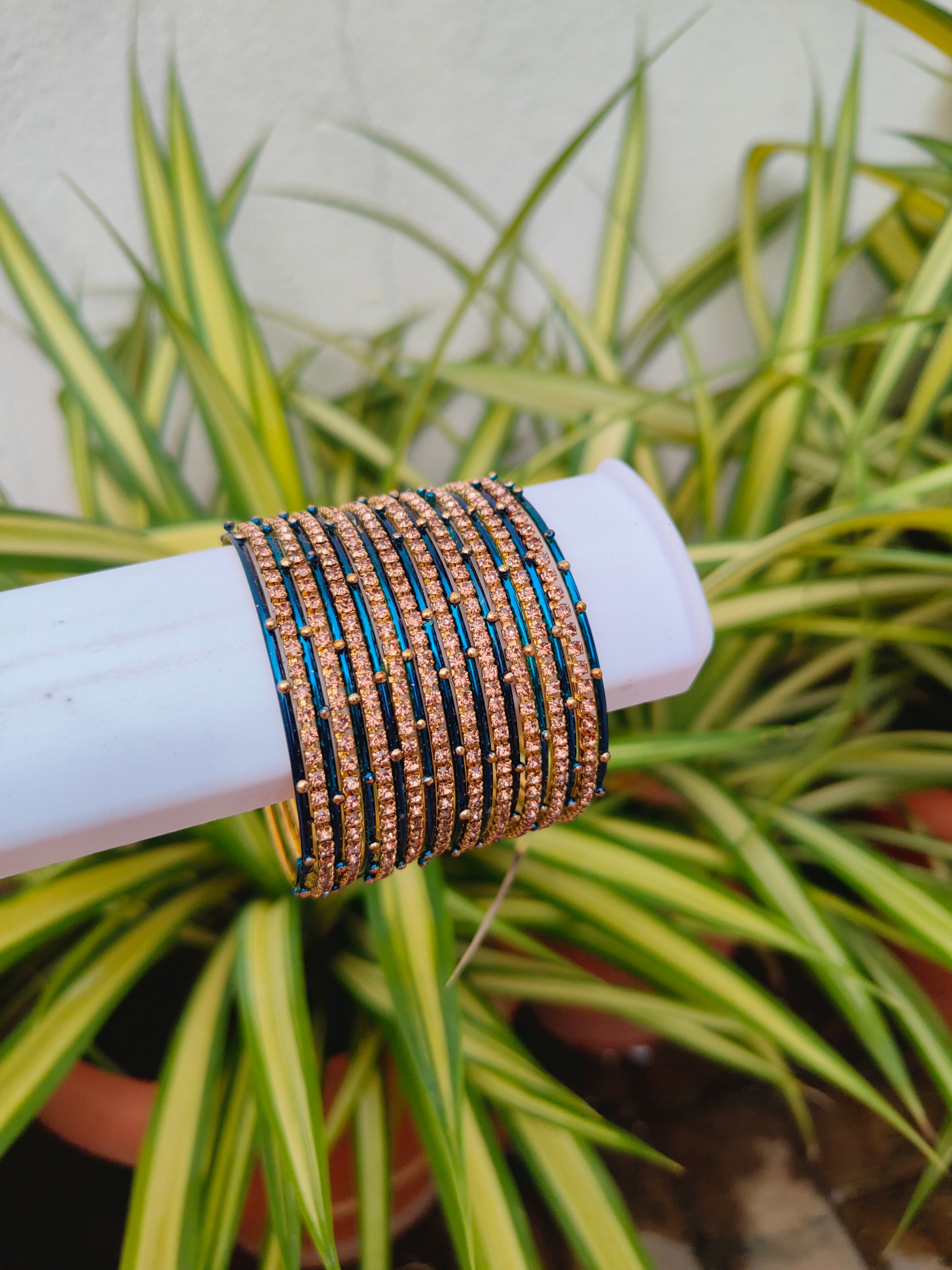 Rosy Metal Bangles - Peacock Blue Colour-1 Set