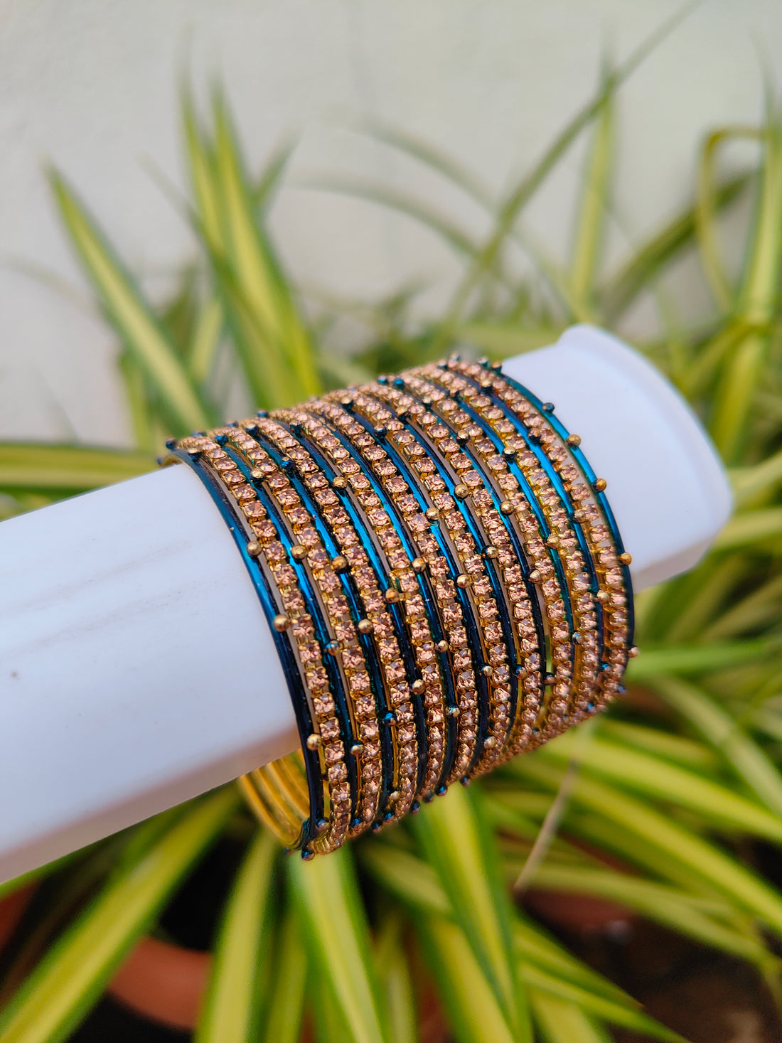 Rosy Metal Bangles - Peacock Blue Colour-1 Set