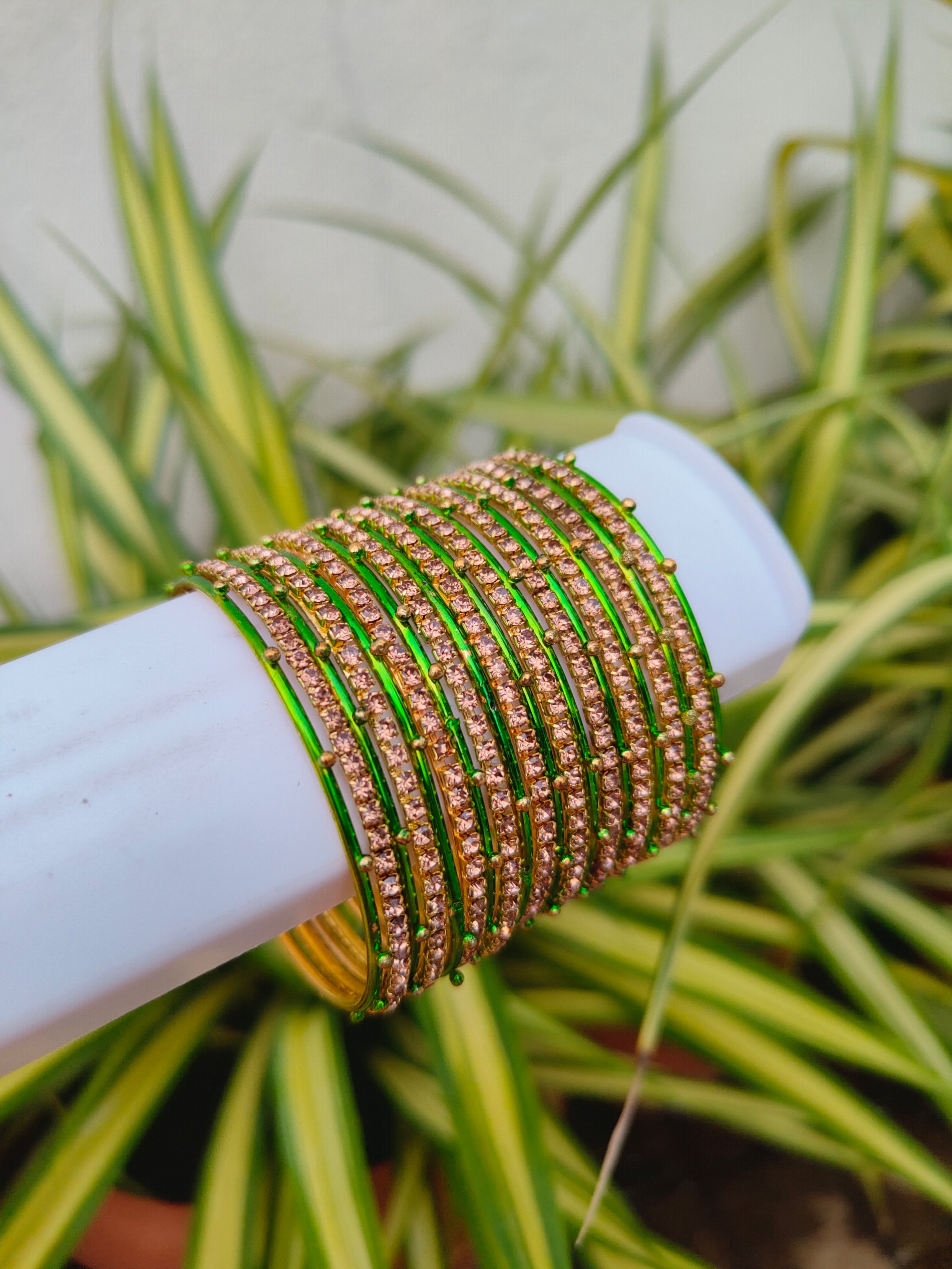 Rosy Metal Bangles -Light Green Colour-1 Set