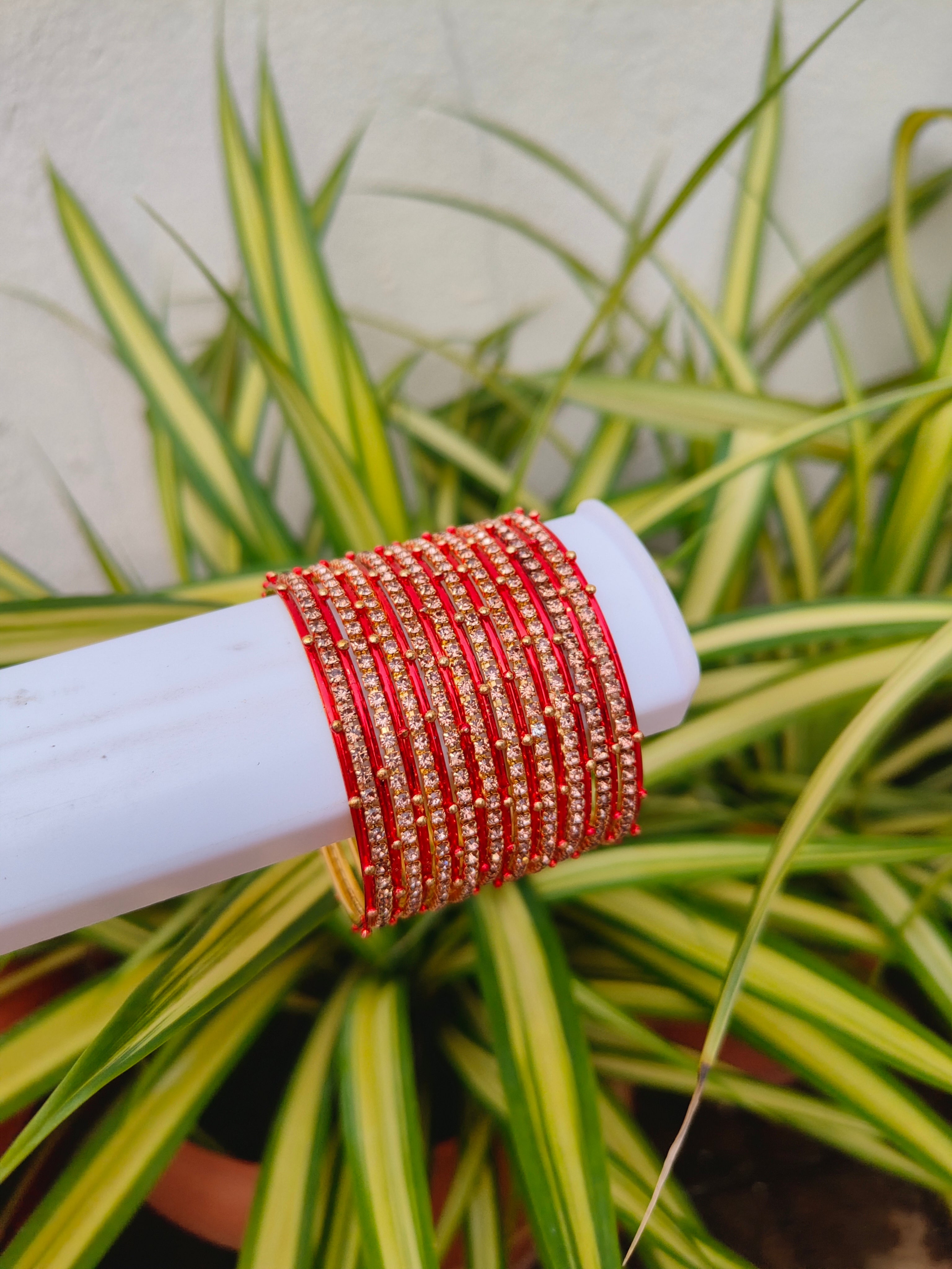 Rosy Metal Bangles -Red Colour-1 Set