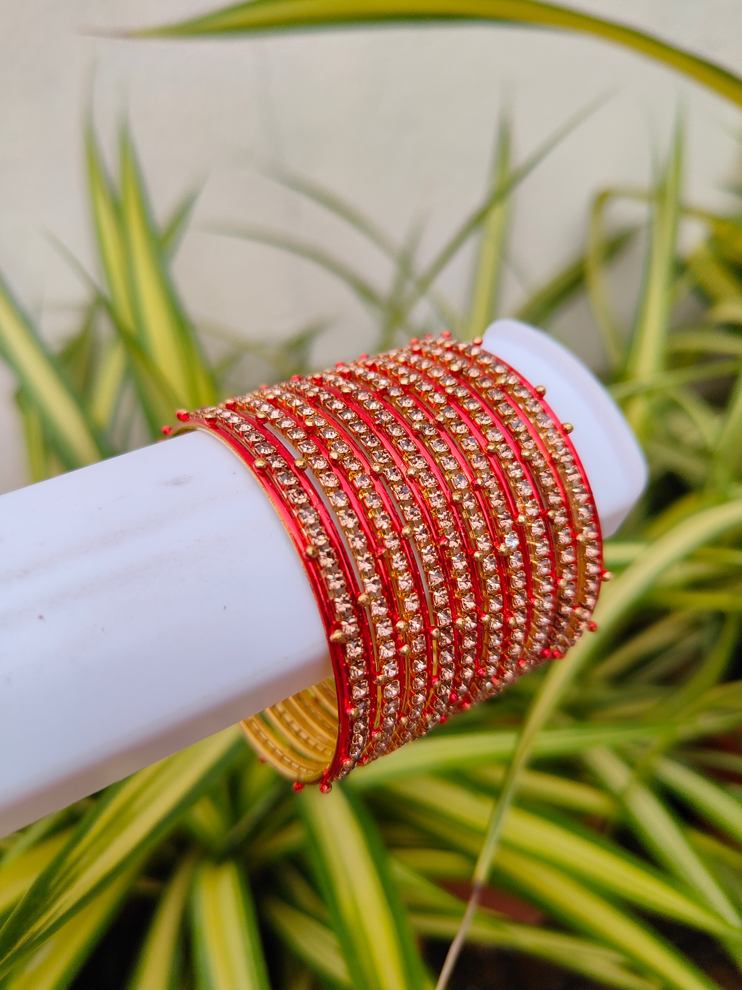 Rosy Metal Bangles -Red Colour-1 Set