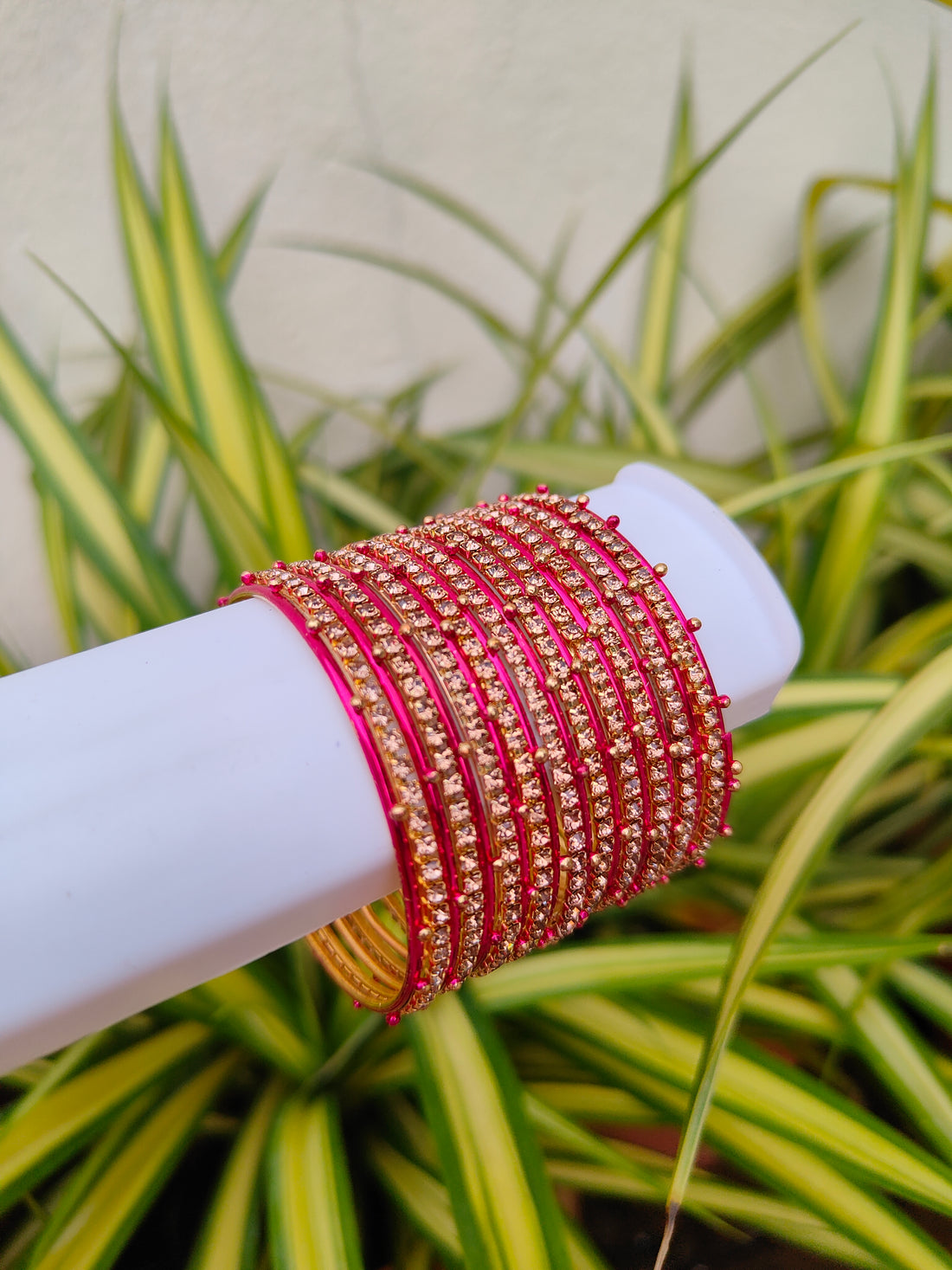 Rosy Metal Bangles -Rani Pink Colour-1 Set