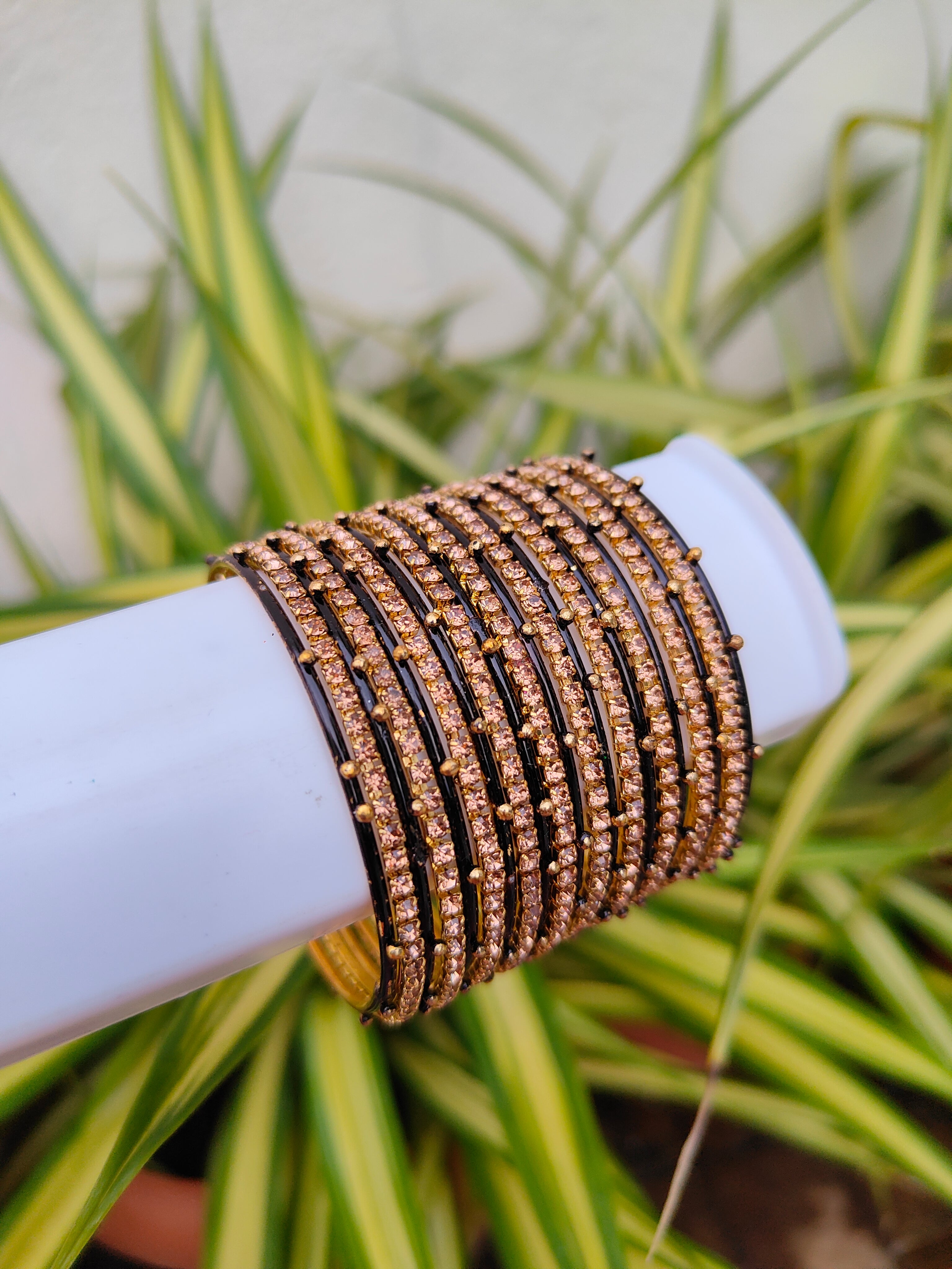 Rosy Metal Bangles -Black Colour-1 Set
