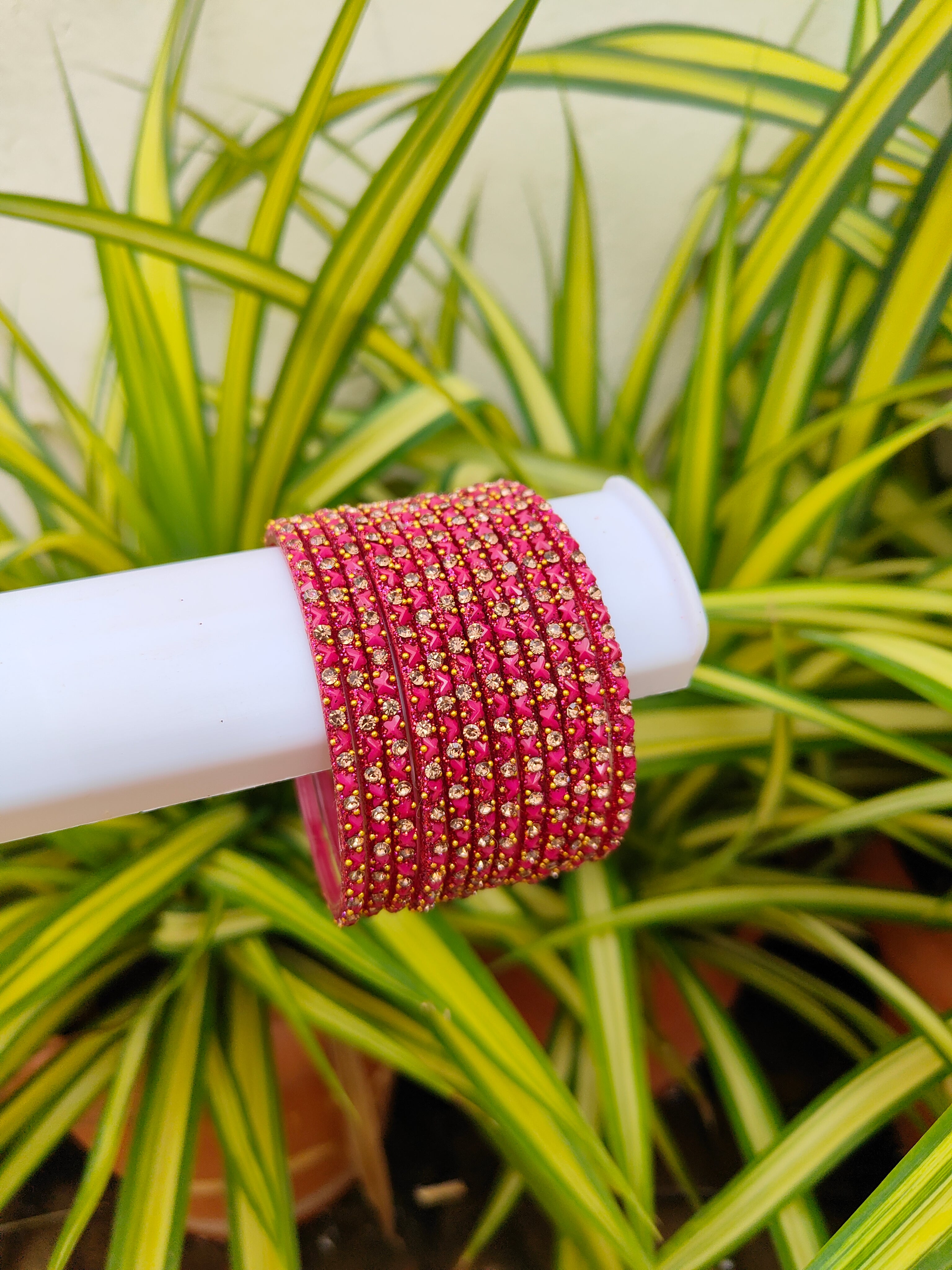 Butterfly Glass Bangles-Rani Pink Colour