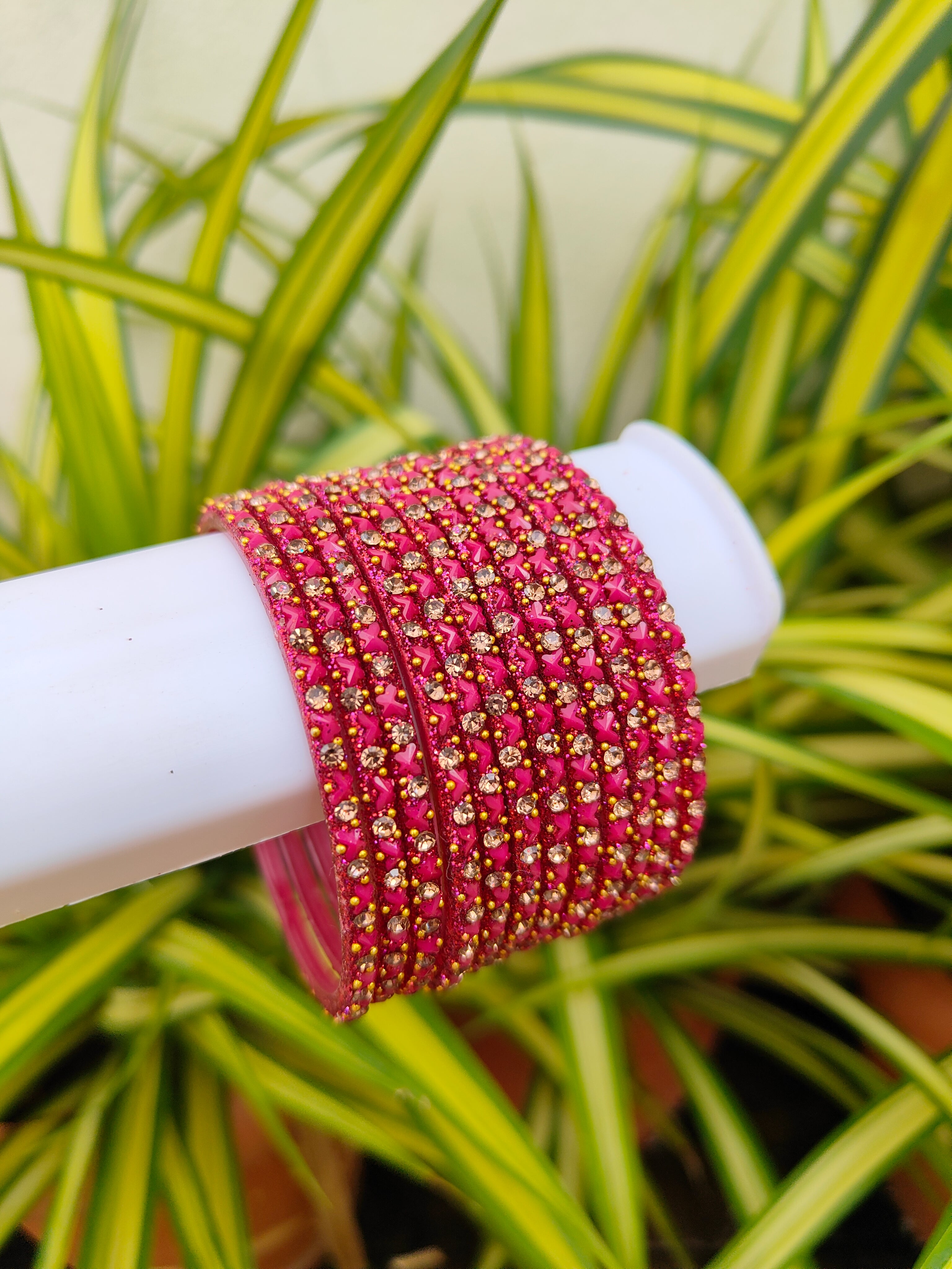 Butterfly Glass Bangles-Rani Pink Colour