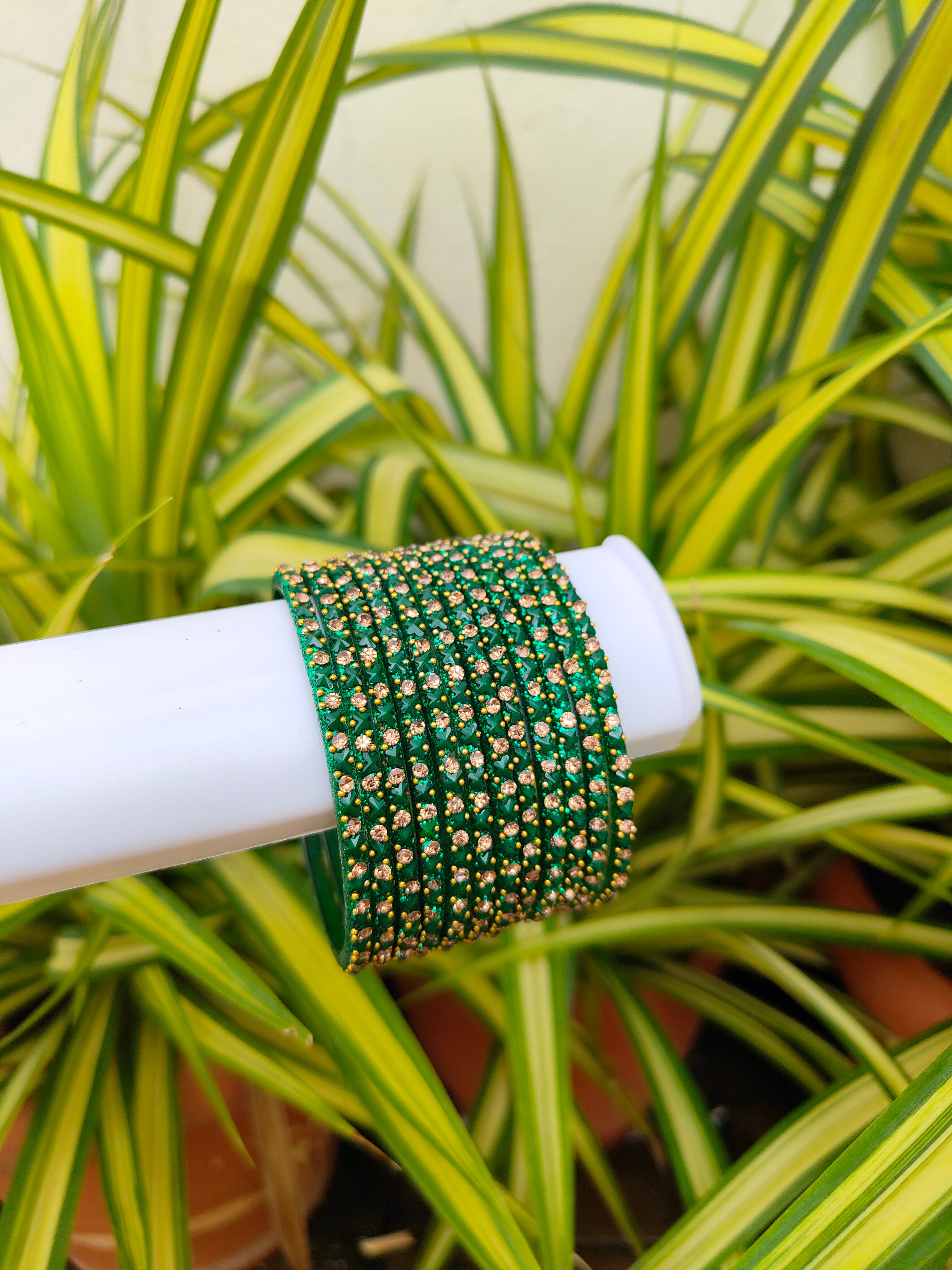 Butterfly Glass Bangles-Dark Green Colour