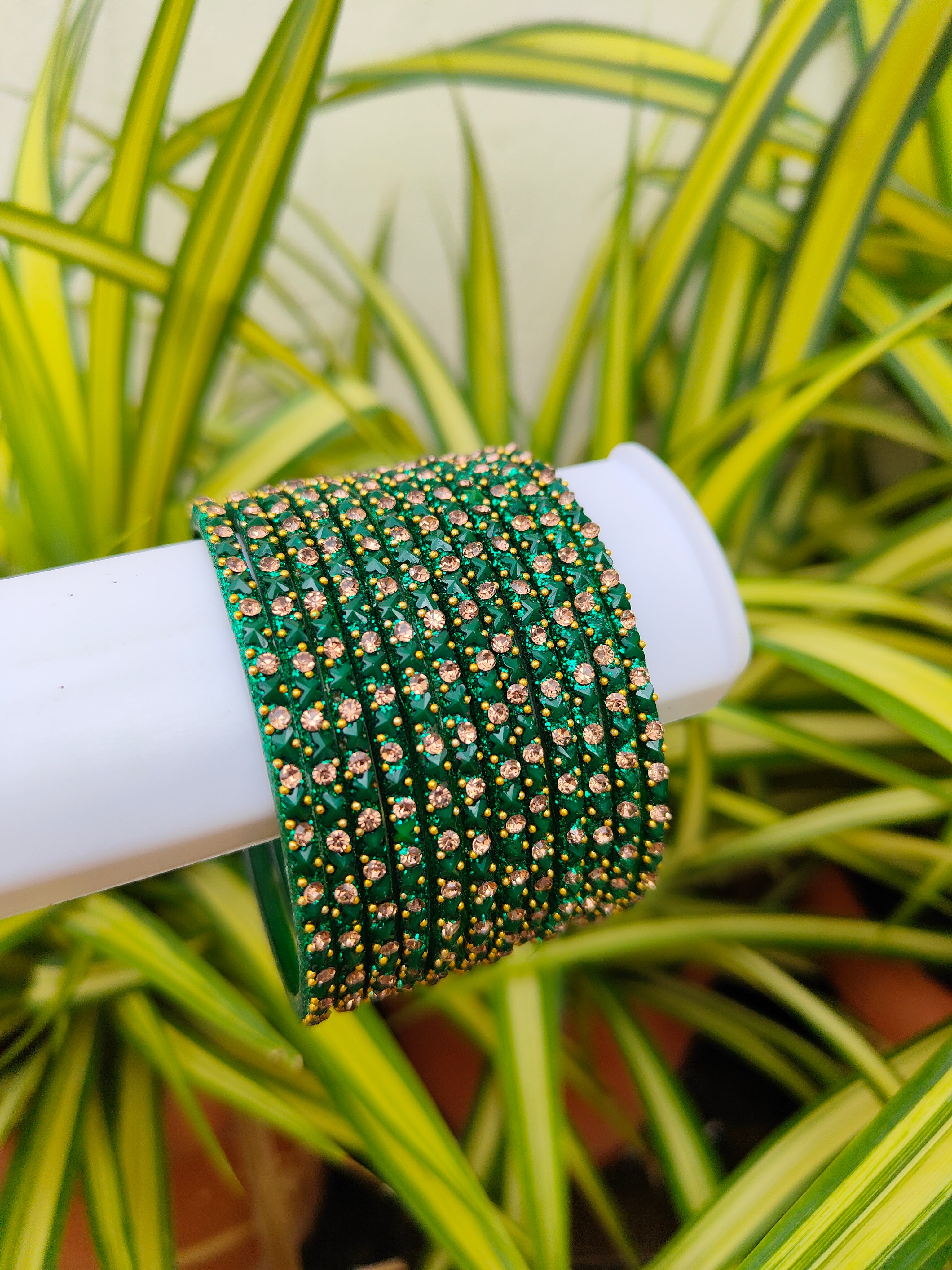Butterfly Glass Bangles-Dark Green Colour