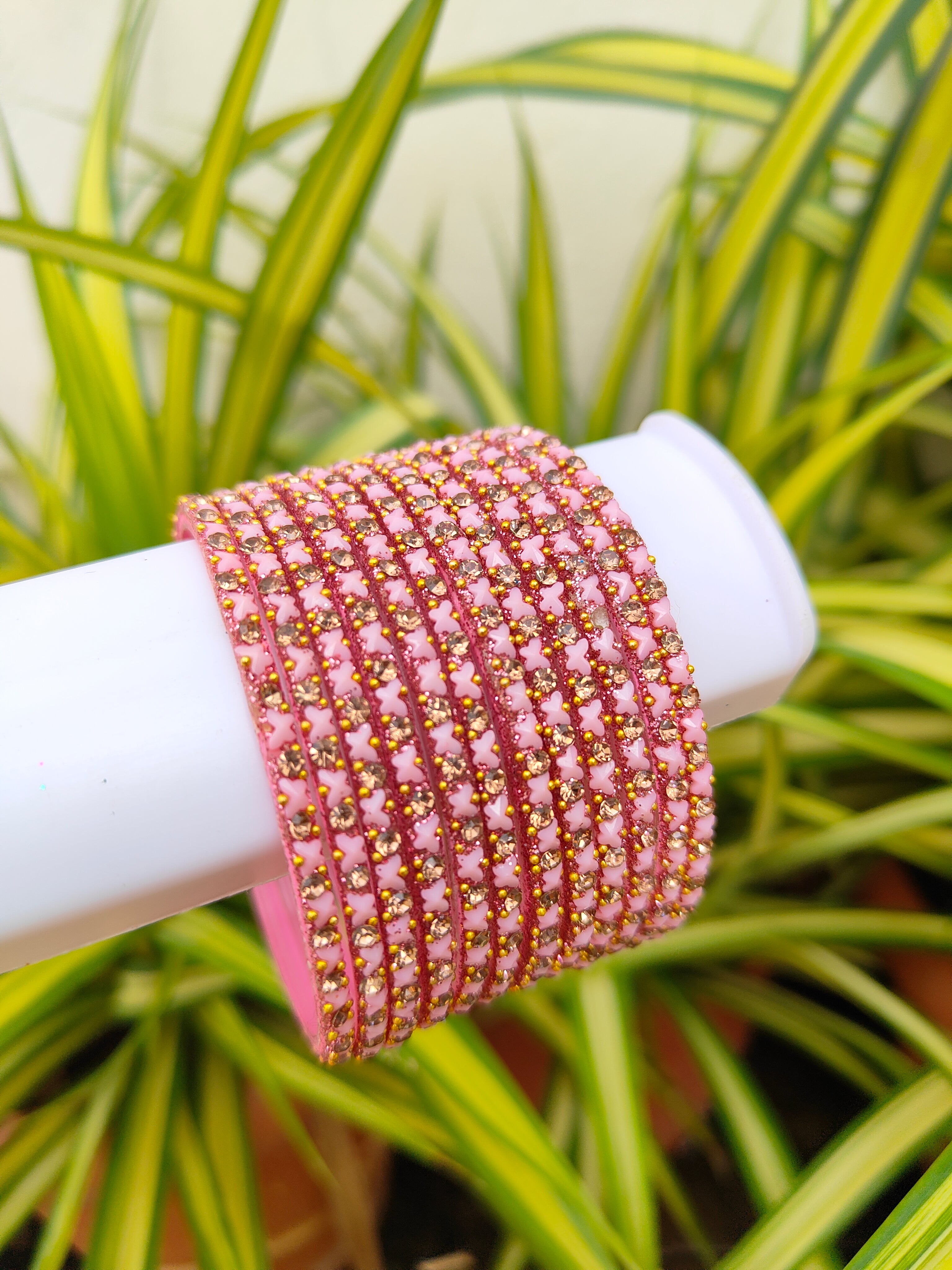 Butterfly Glass Bangles-Baby Pink Colour