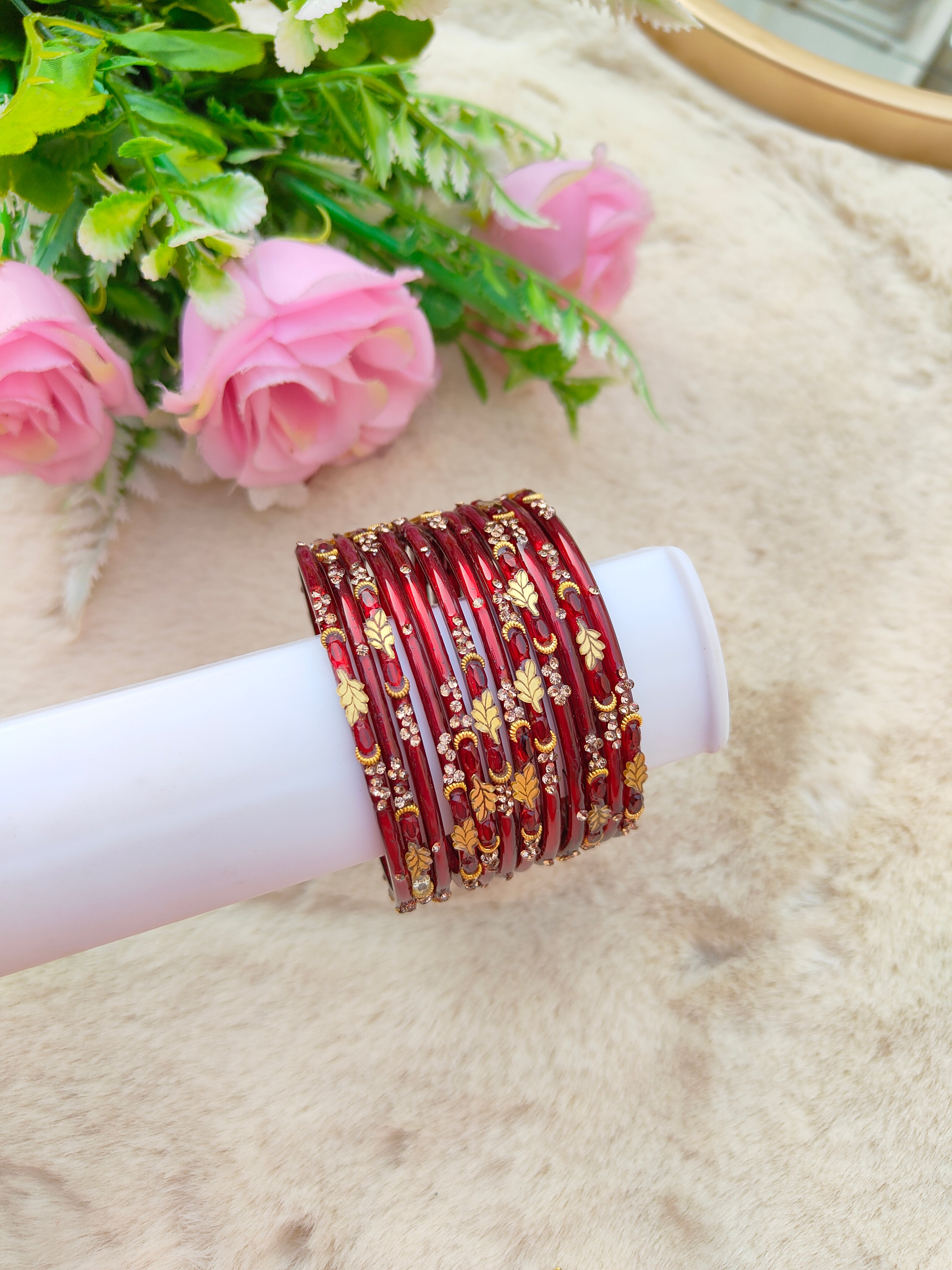 Mayurika Glass Bangles-Maroon Colour