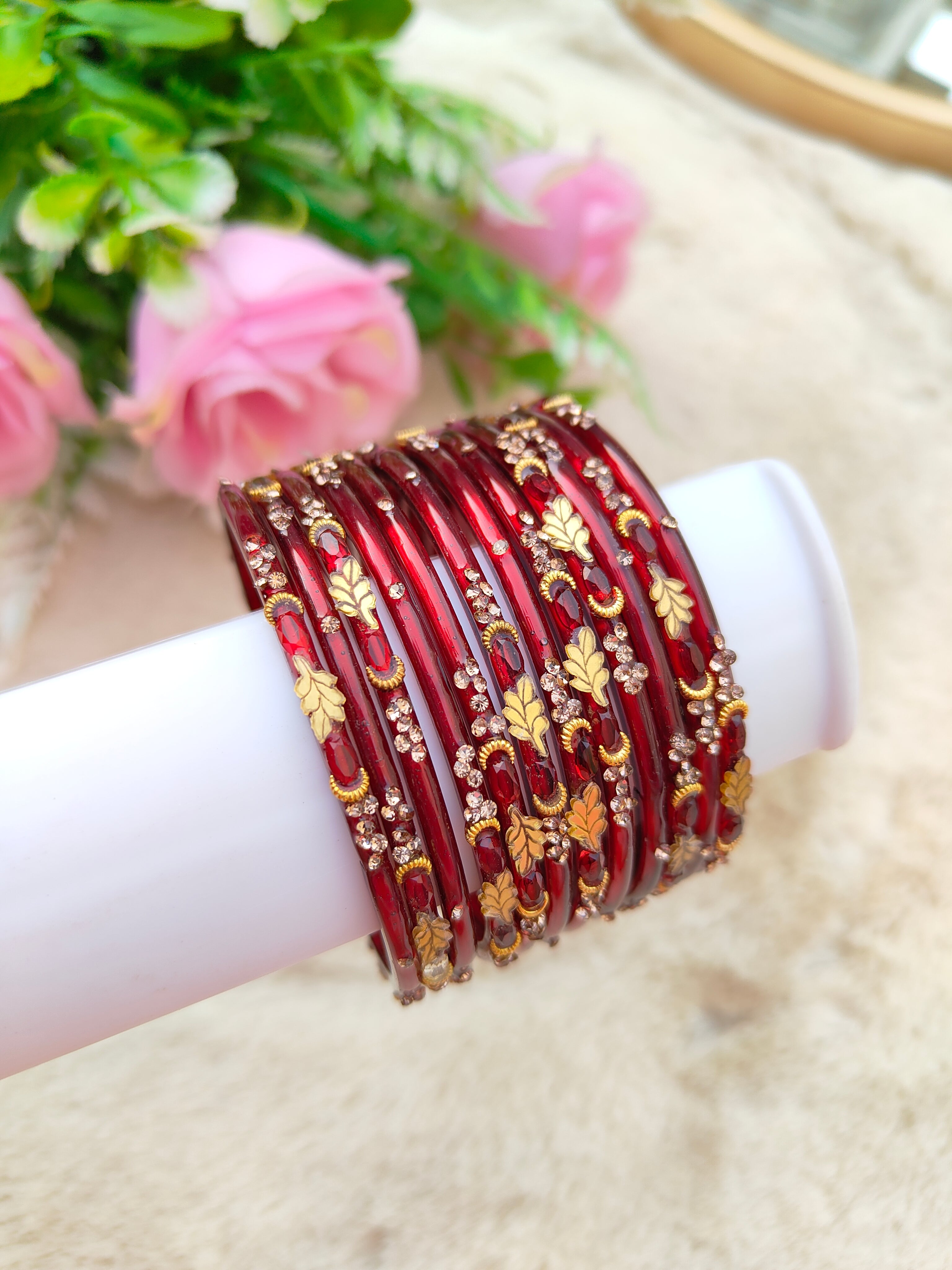 Mayurika Glass Bangles-Maroon Colour