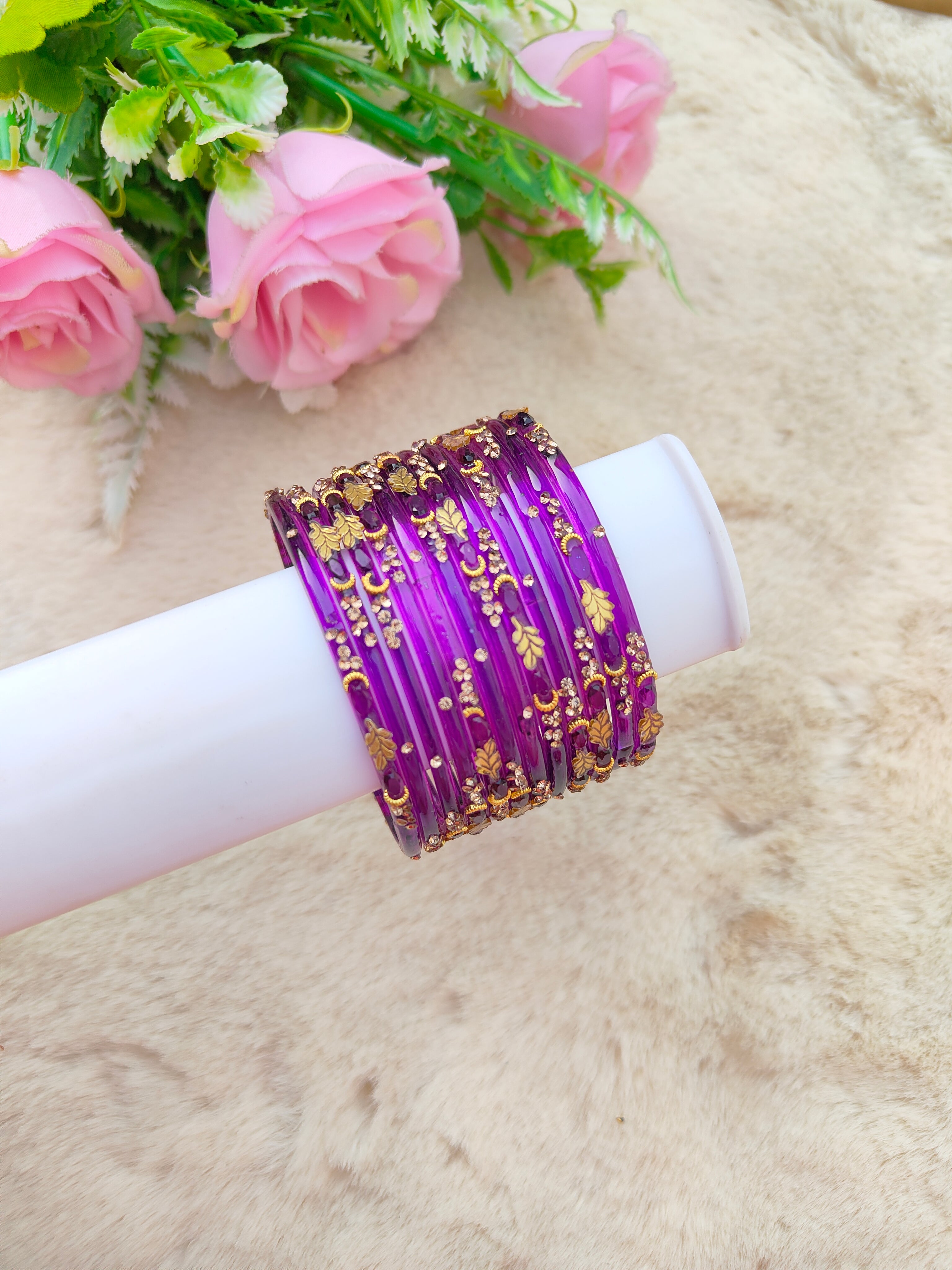 Mayurika Glass Bangles-Purple Colour