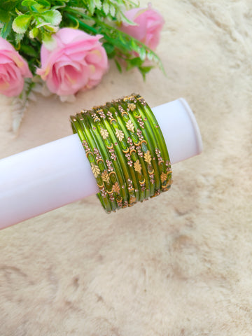 Mayurika Glass Bangles-Parrot Green Colour