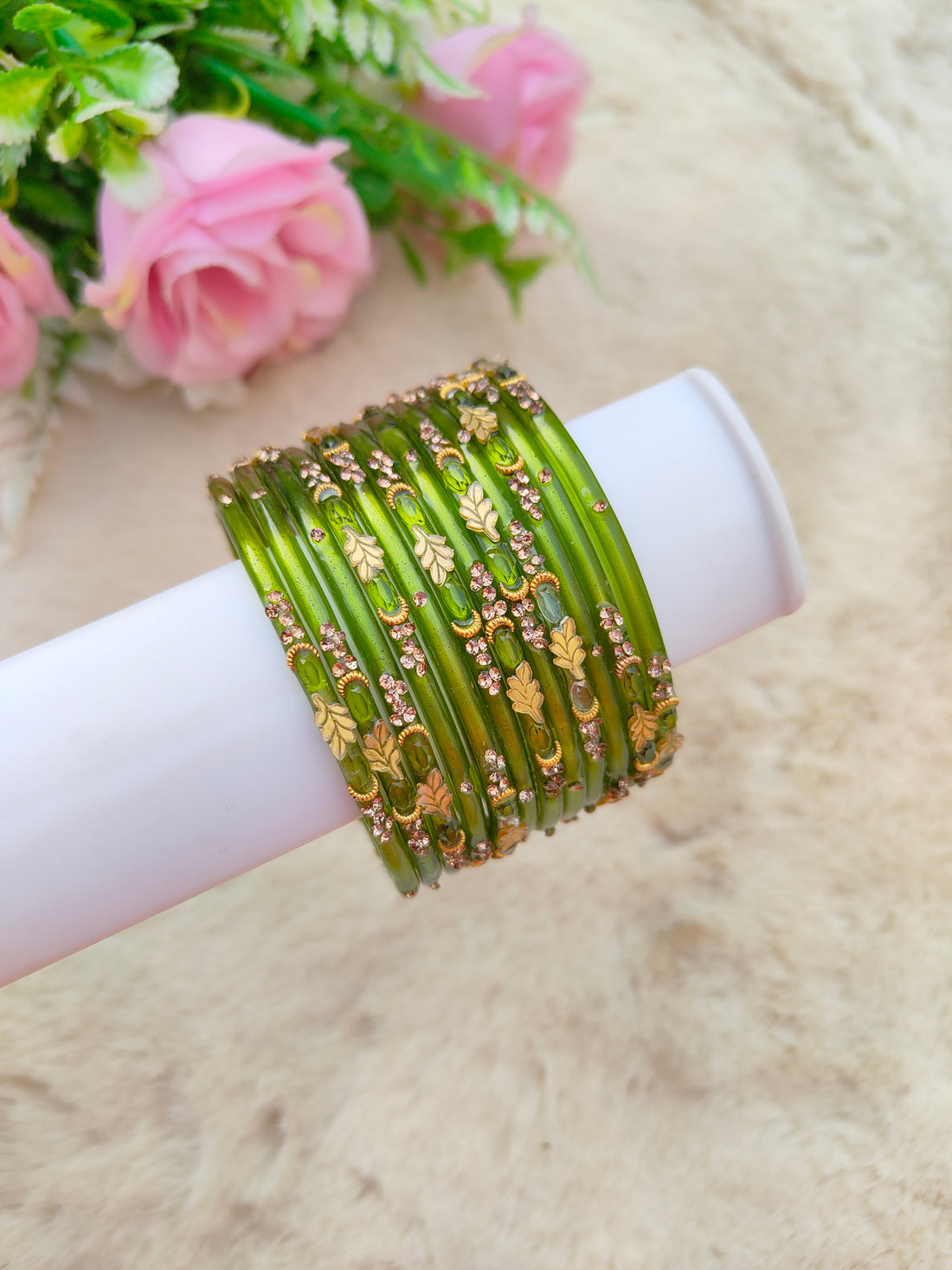 Mayurika Glass Bangles-Parrot Green Colour