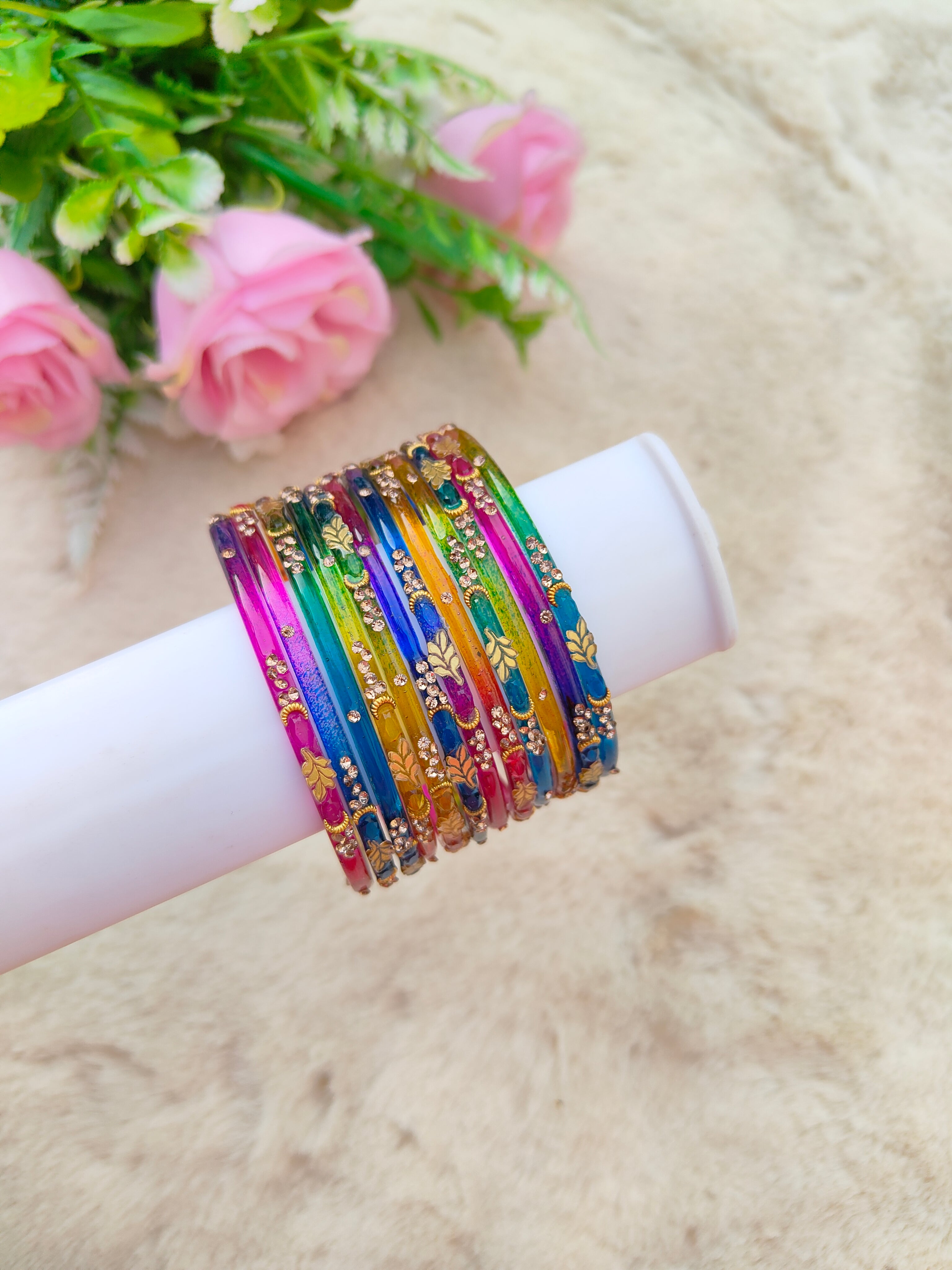 Mayurika Glass Bangles-Dark Multicolour