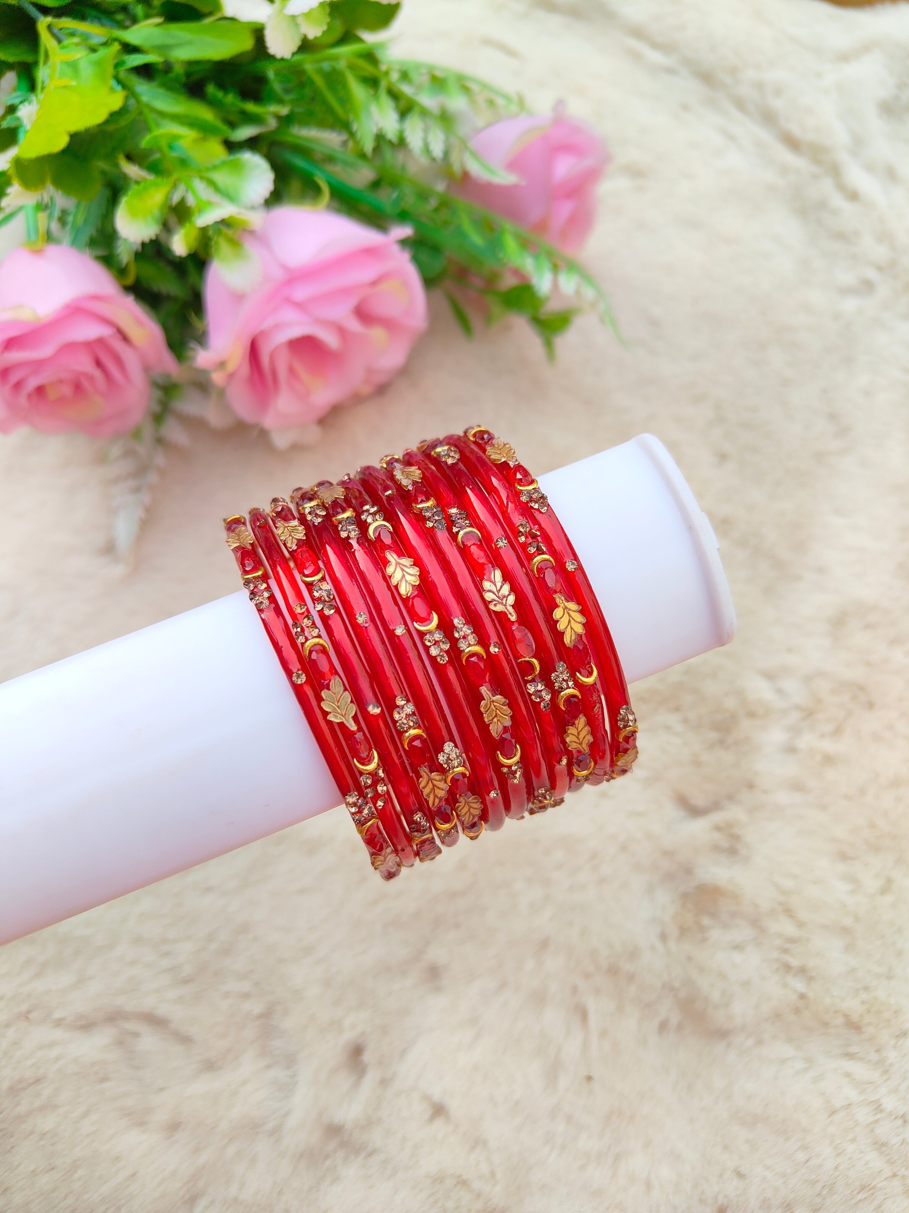 Mayurika Glass Bangles-Red Colour