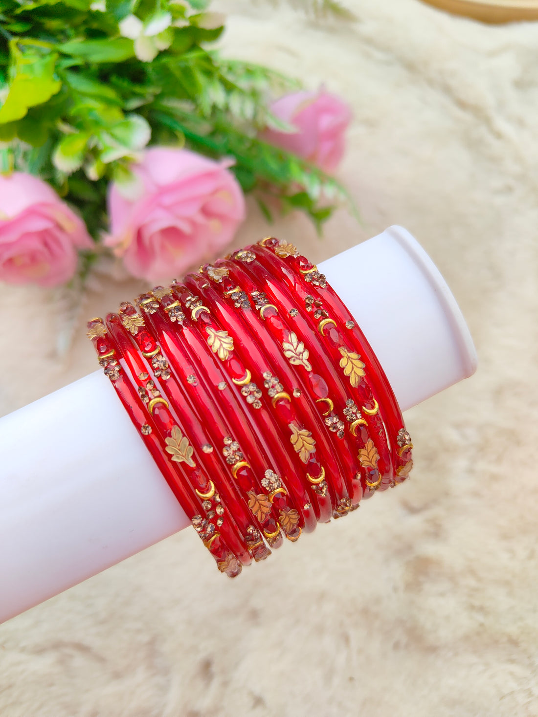 Mayurika Glass Bangles-Red Colour