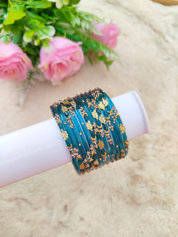 Mayurika Glass Bangles-Peacock Blue Colour