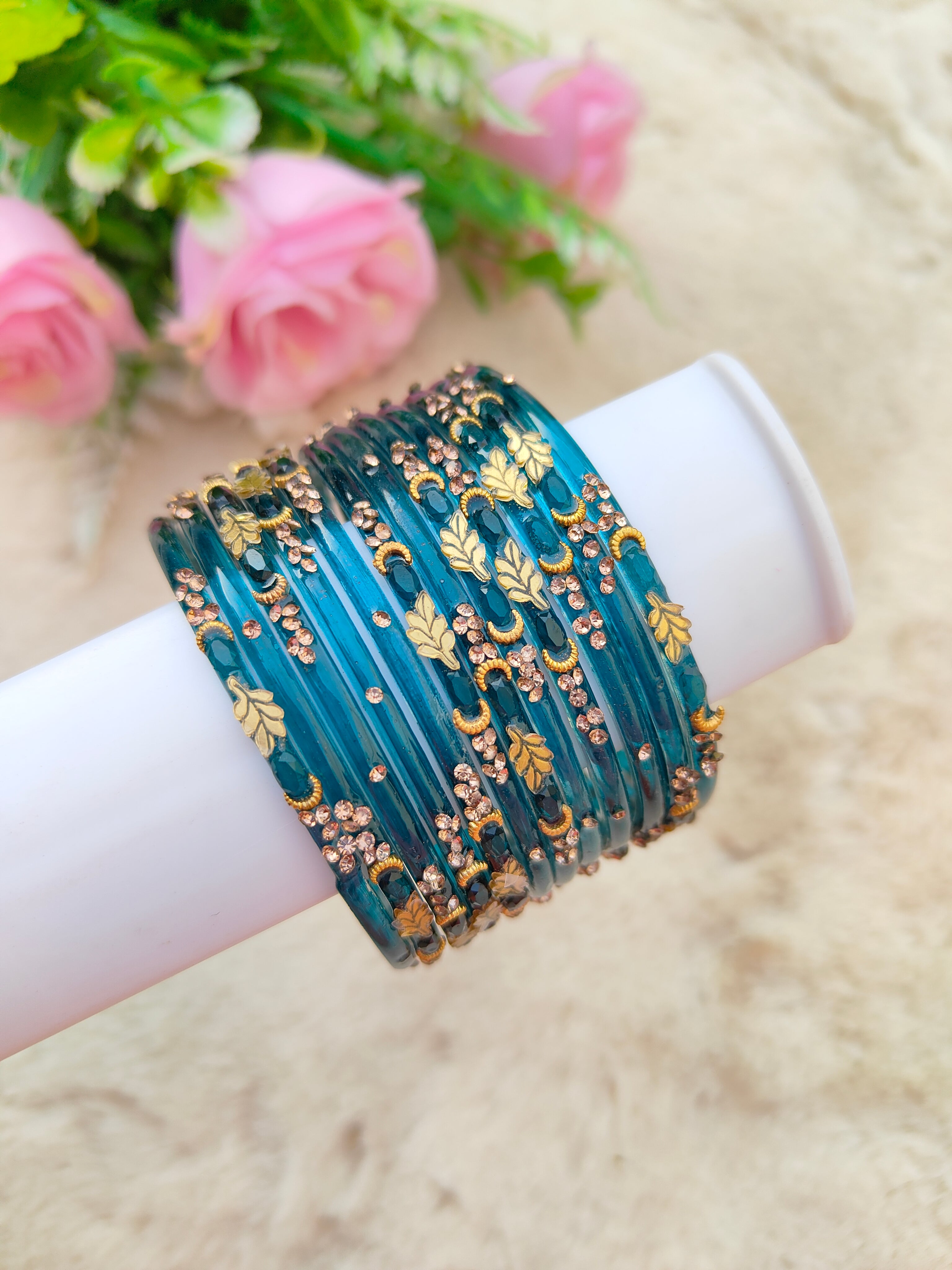 Mayurika Glass Bangles-Peacock Blue Colour