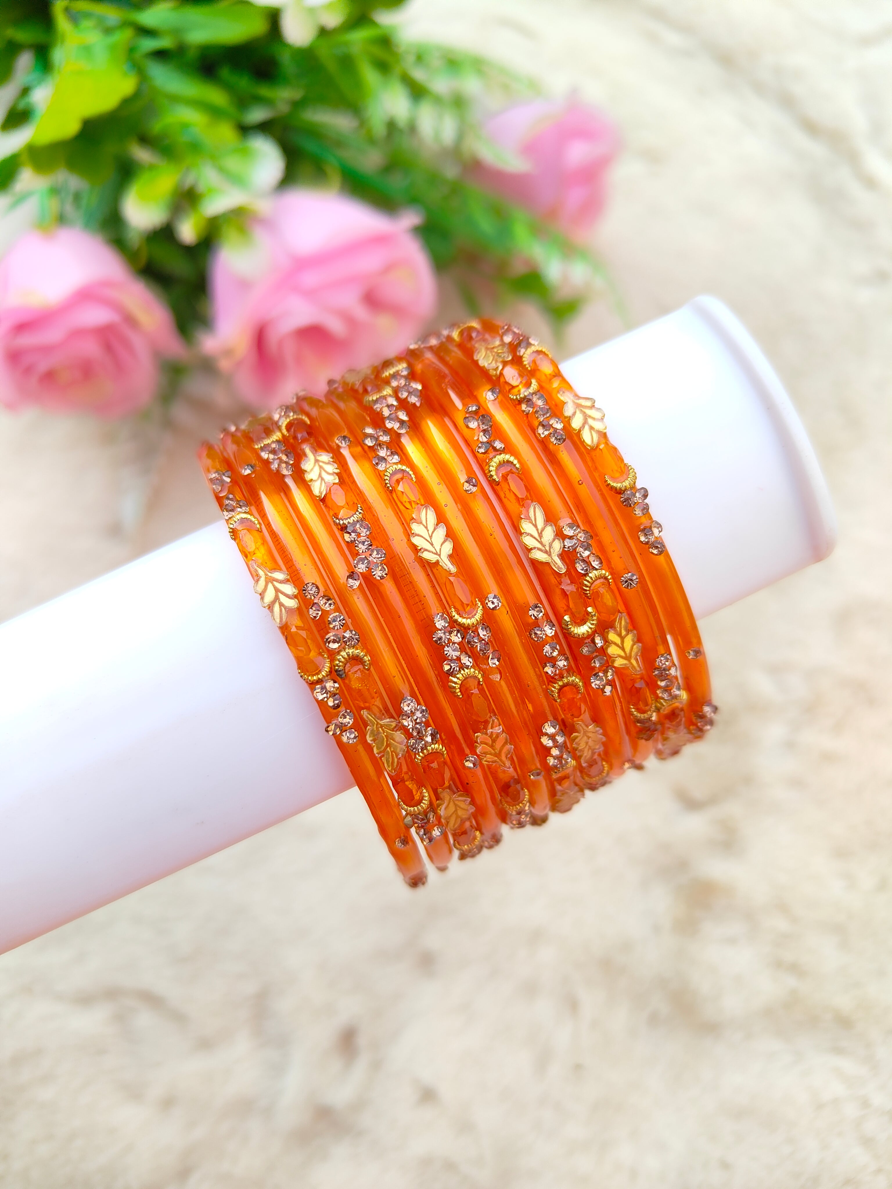 Mayurika Glass Bangles-Orange Colour