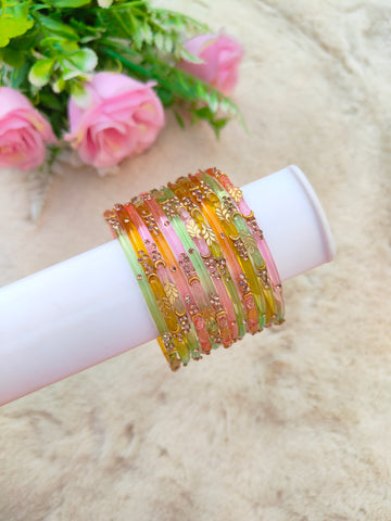 Mayurika Glass Bangles-Light MultiColour