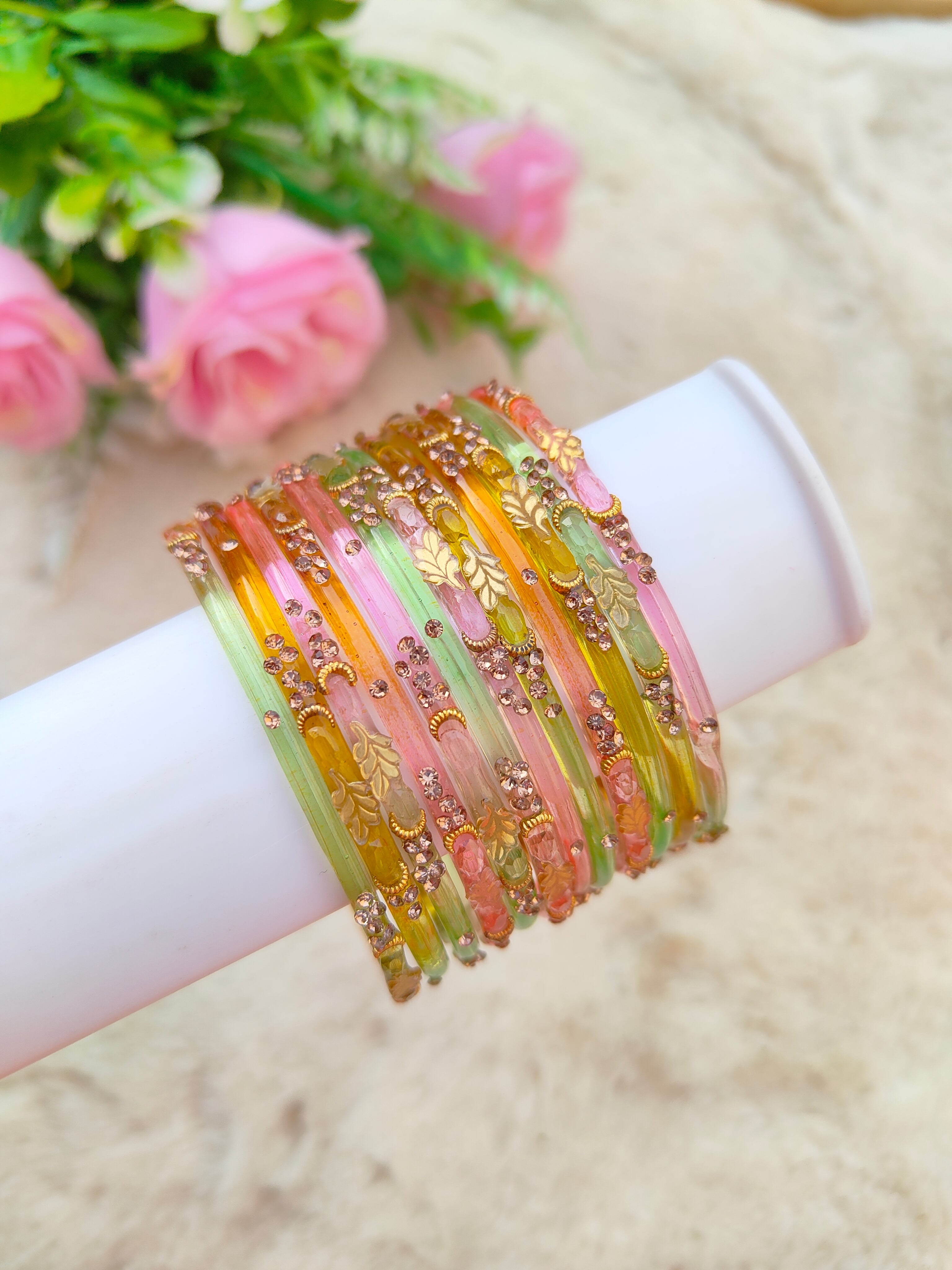 Mayurika Glass Bangles-Light MultiColour
