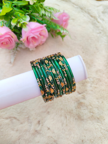 Mayurika Glass Bangles-Dark Green Colour