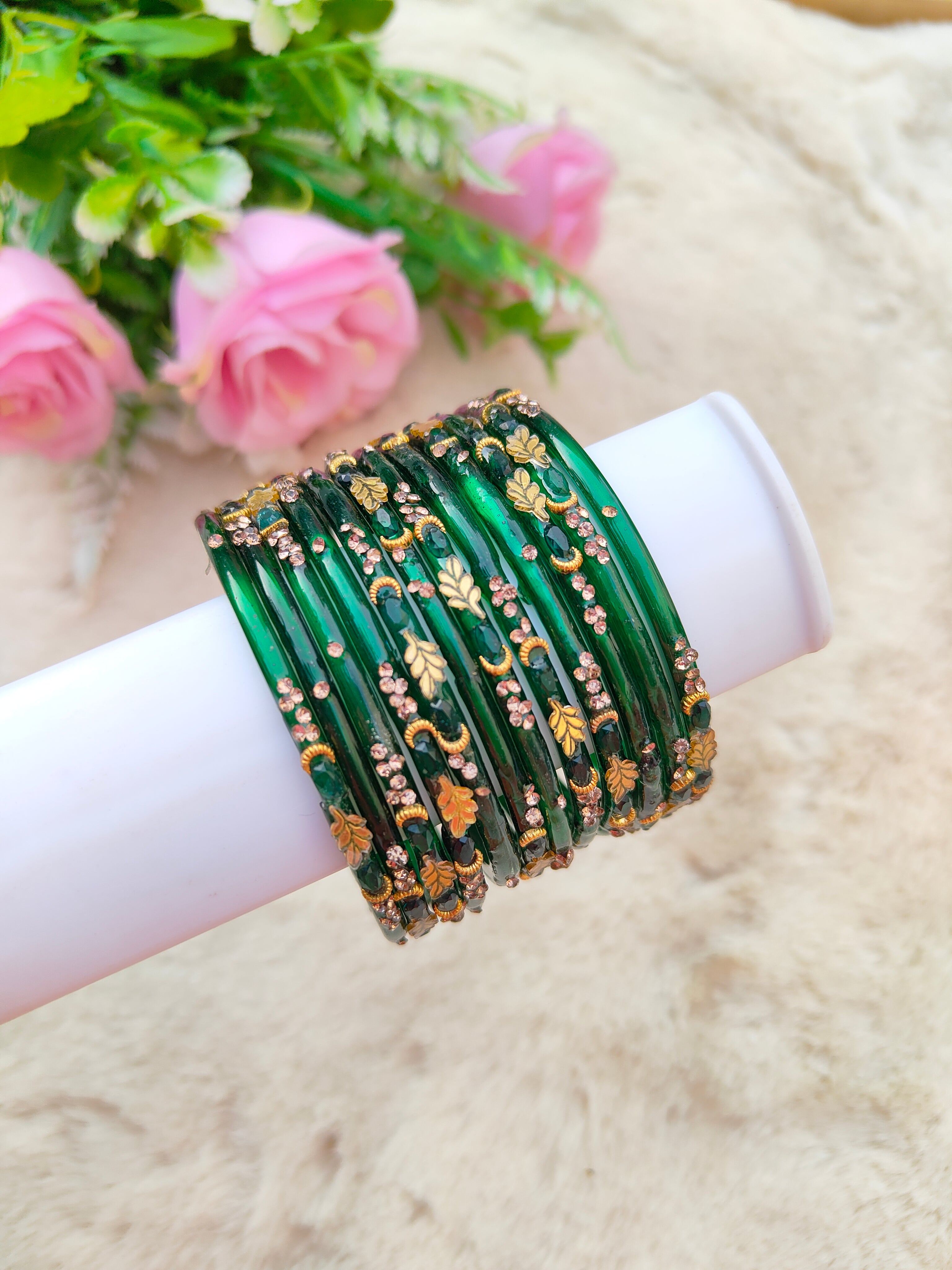 Mayurika Glass Bangles-Dark Green Colour