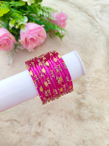 Mayurika Glass Bangles-Rani Pink Colour