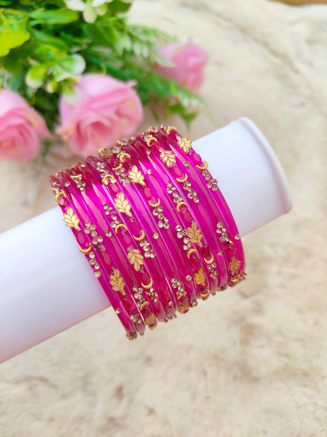 Mayurika Glass Bangles-Rani Pink Colour