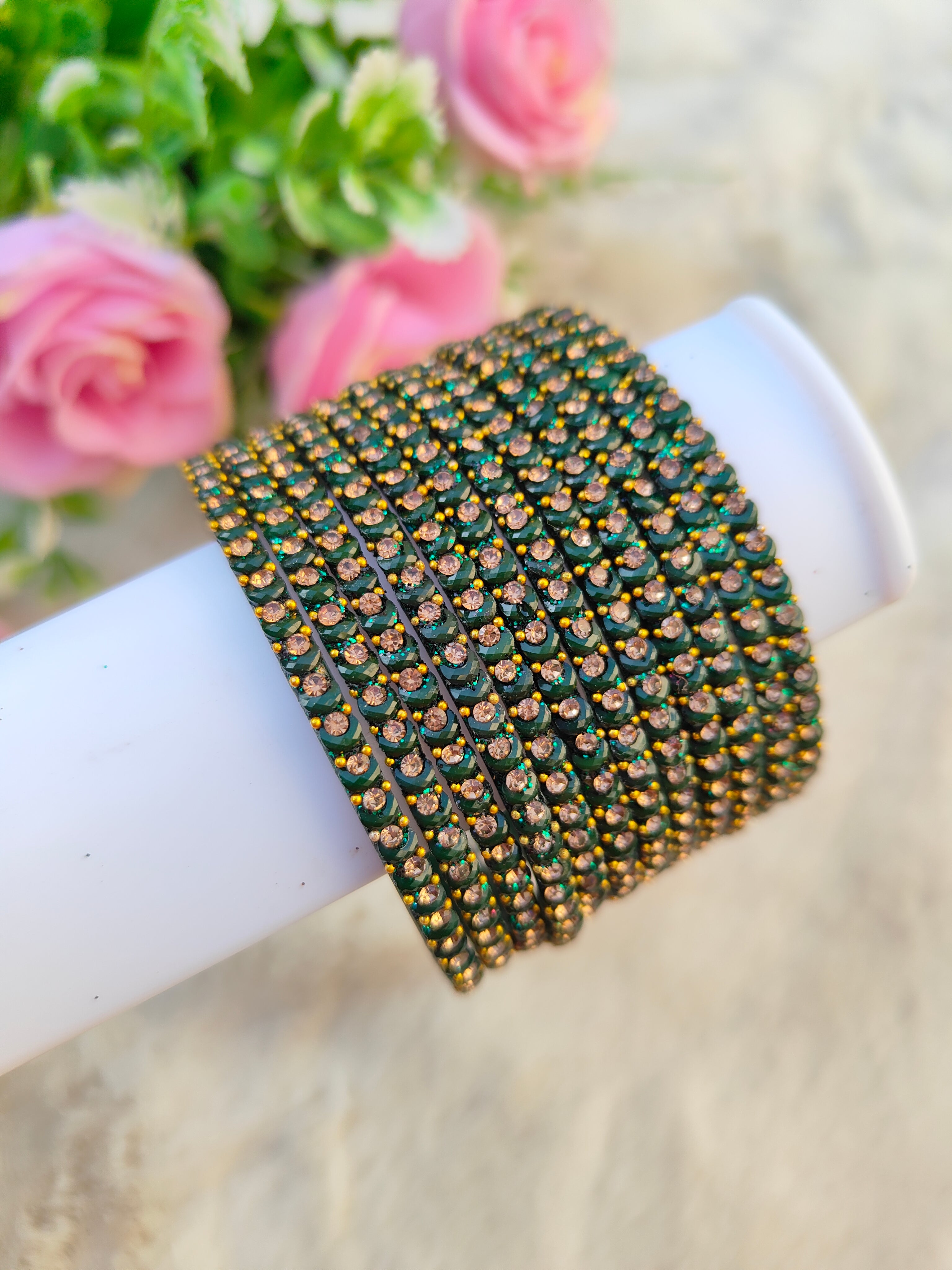 Half Moon Glass Bangles-Dark Green Colour