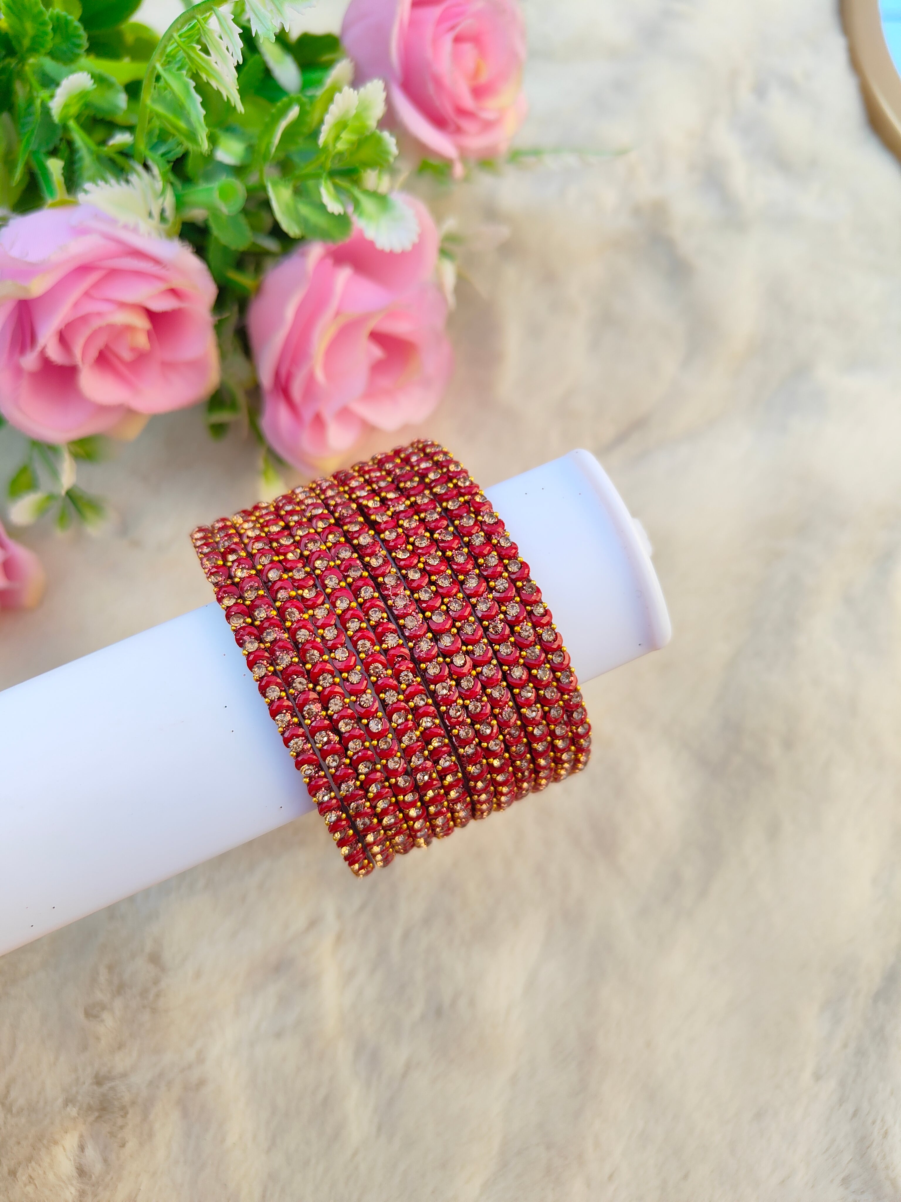 Half Moon Glass Bangles-Maroon Colour
