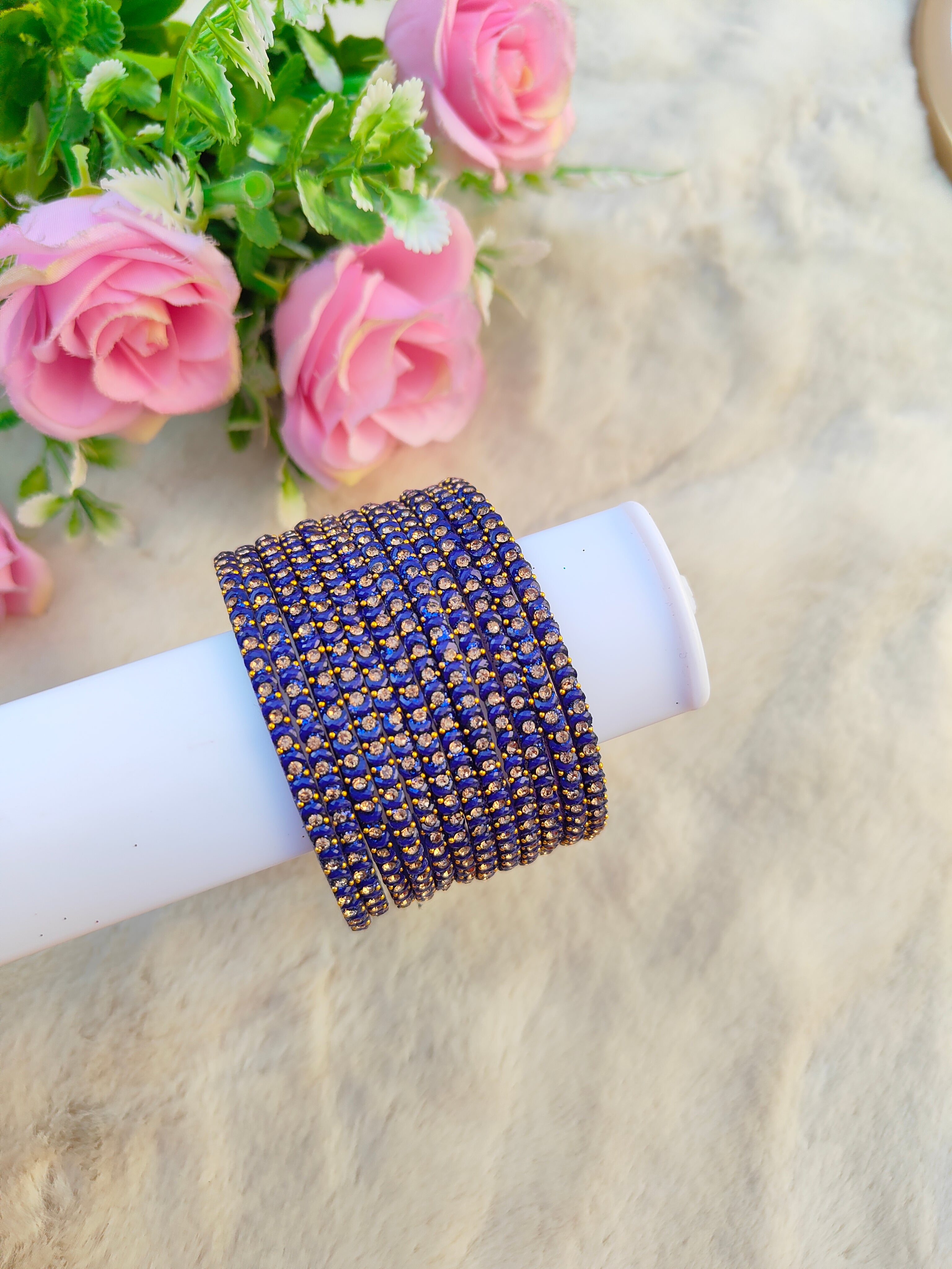 Half Moon Glass Bangles-Navy Blue Colour