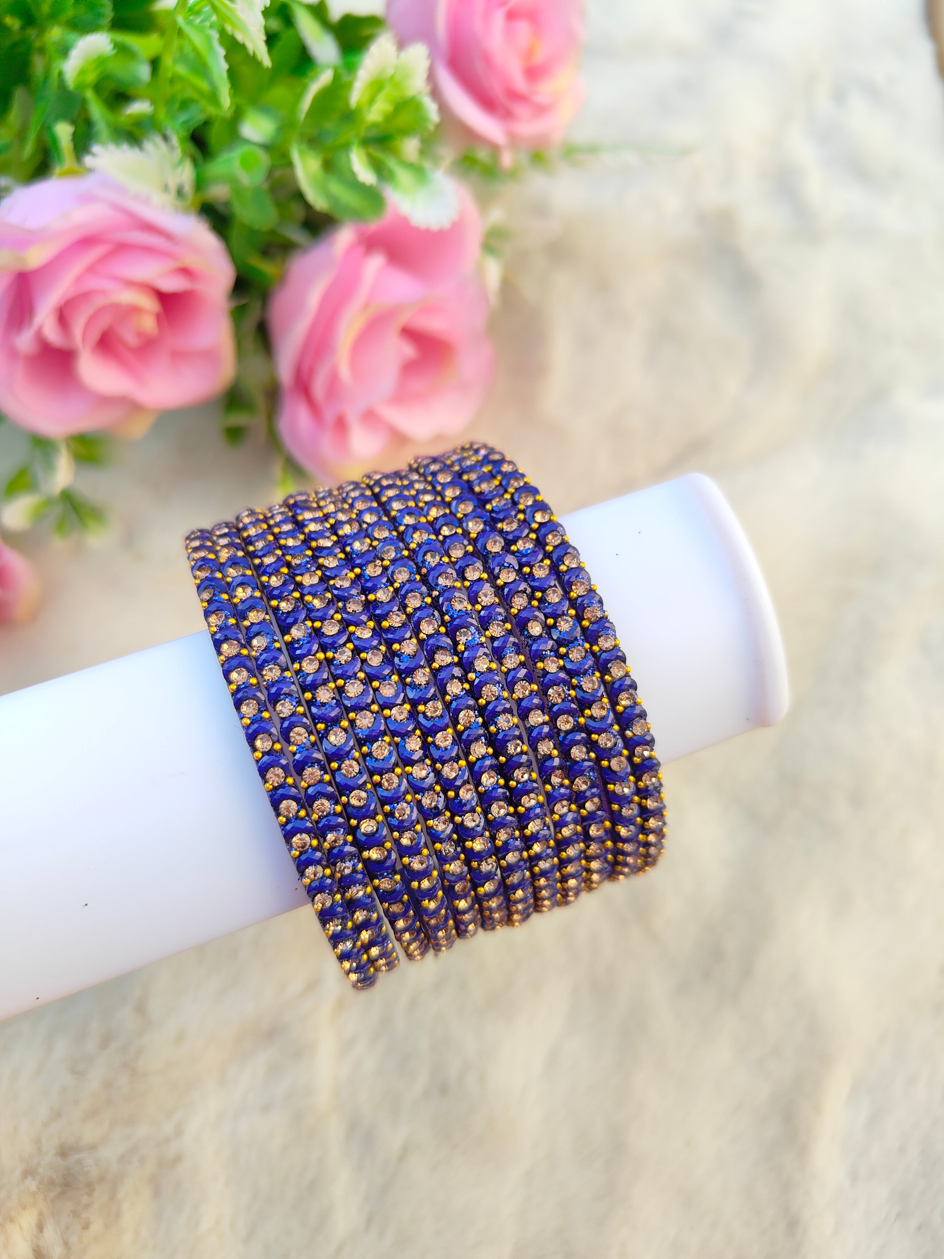 Half Moon Glass Bangles-Navy Blue Colour