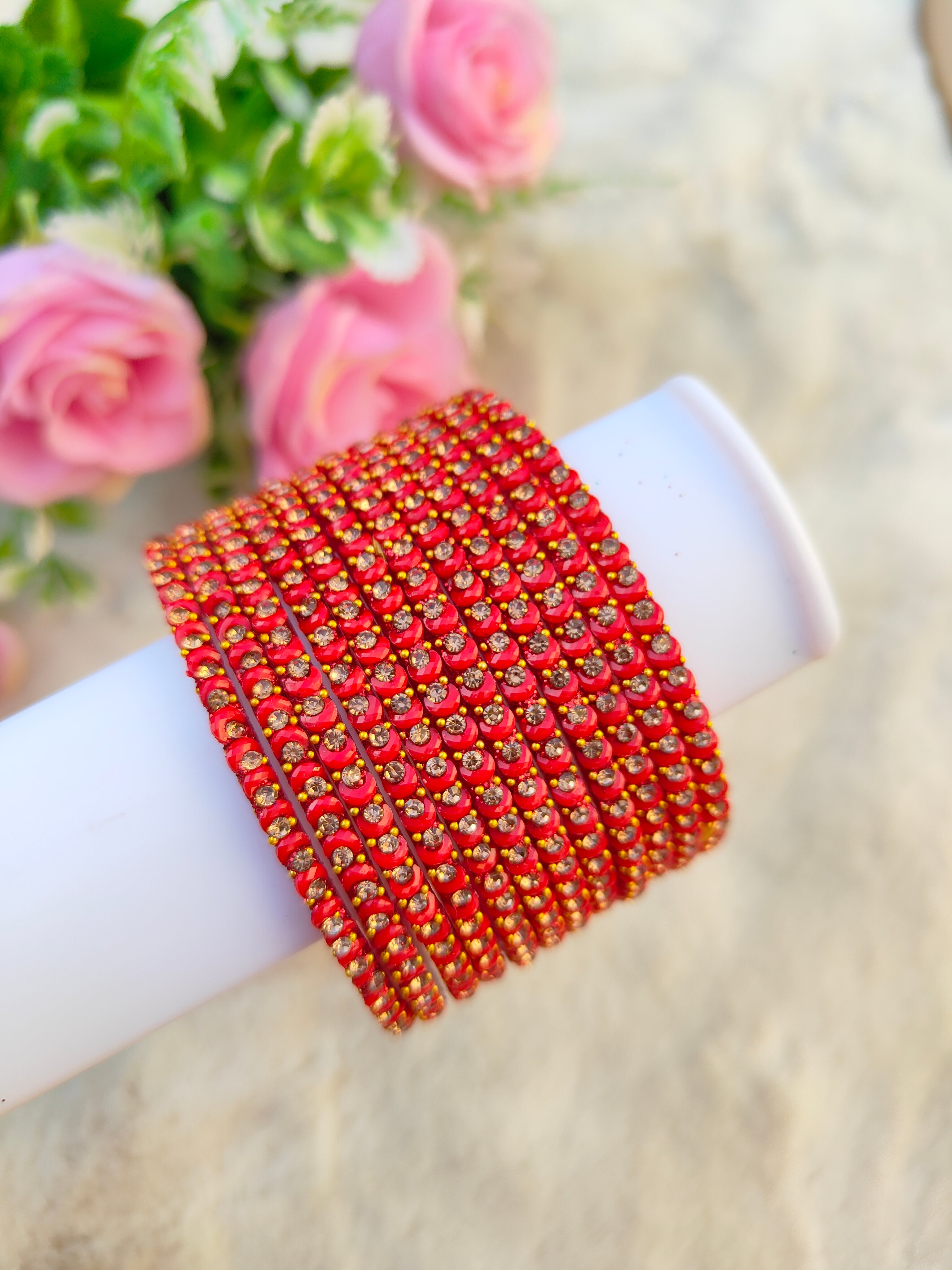 Half Moon Glass Bangles-Red Colour