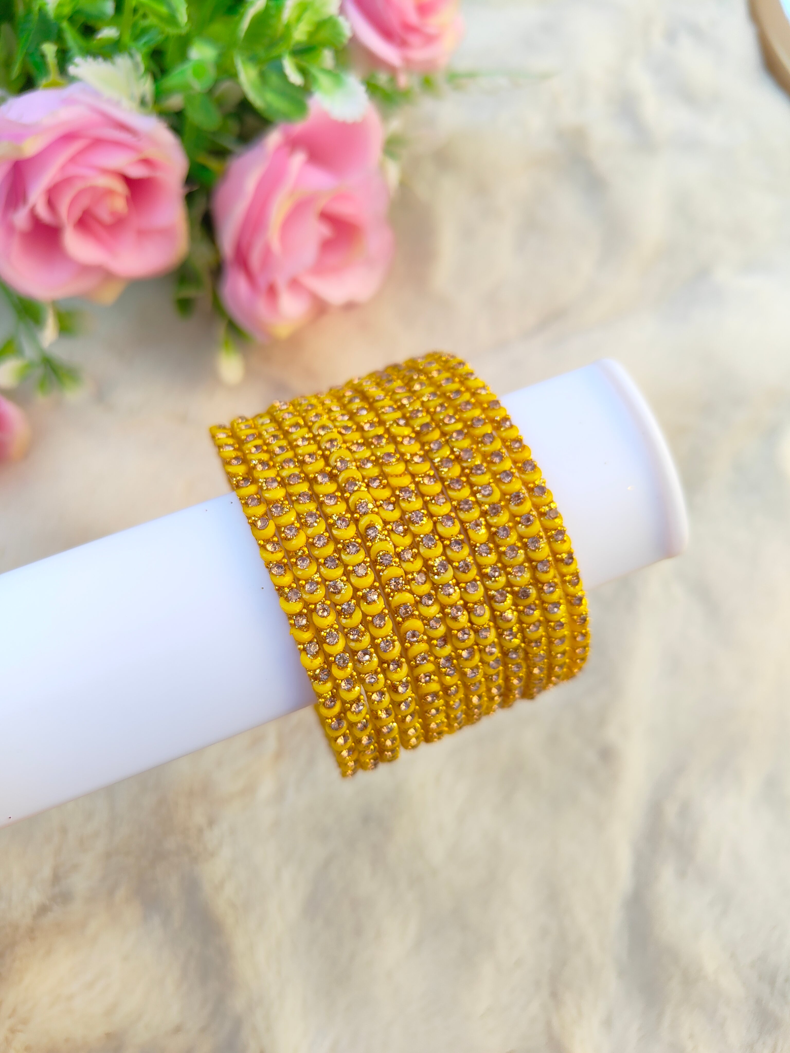Half Moon Glass Bangles-Yellow Colour