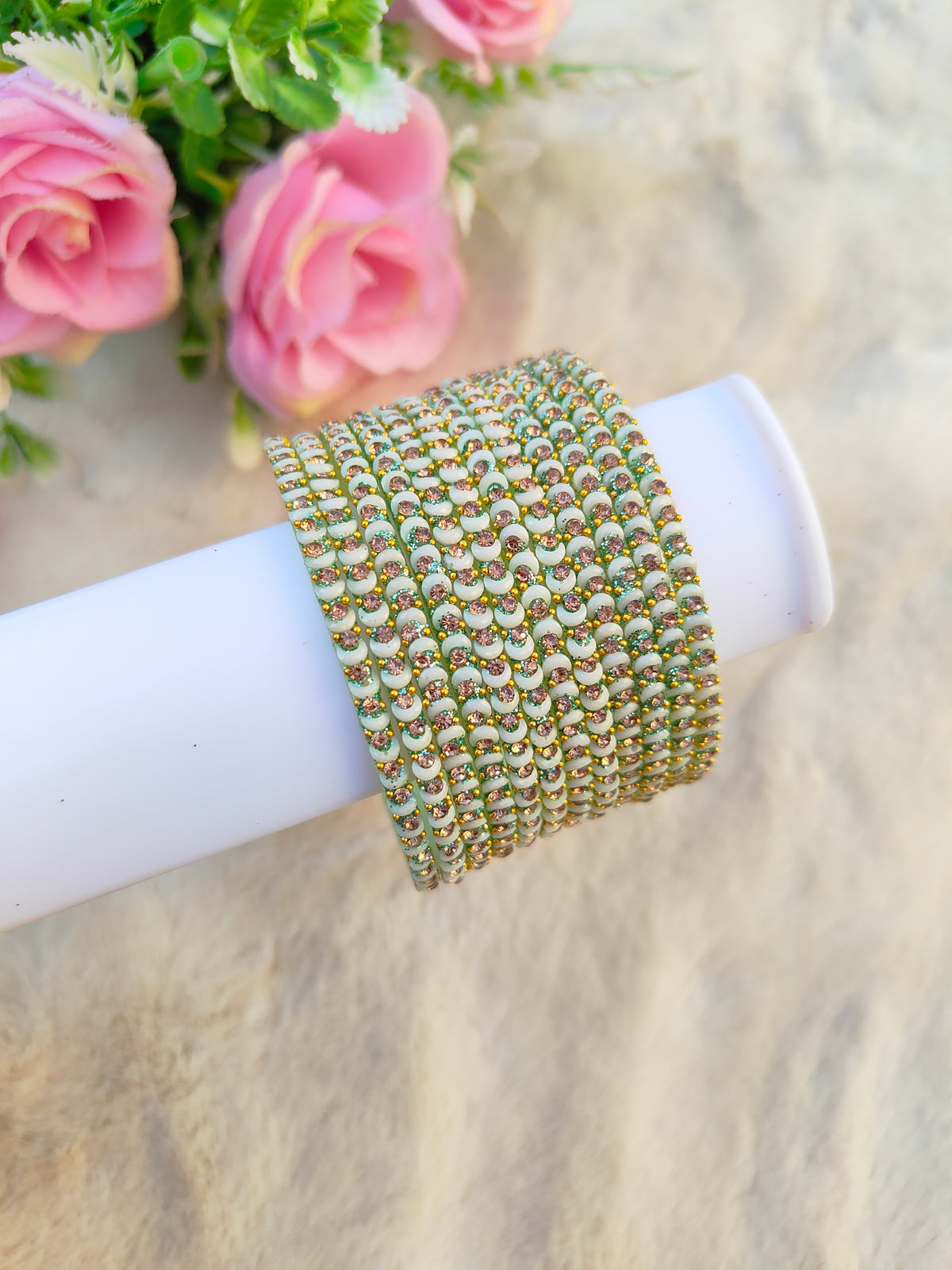 Half Moon Glass Bangles-Pastel Green Colour