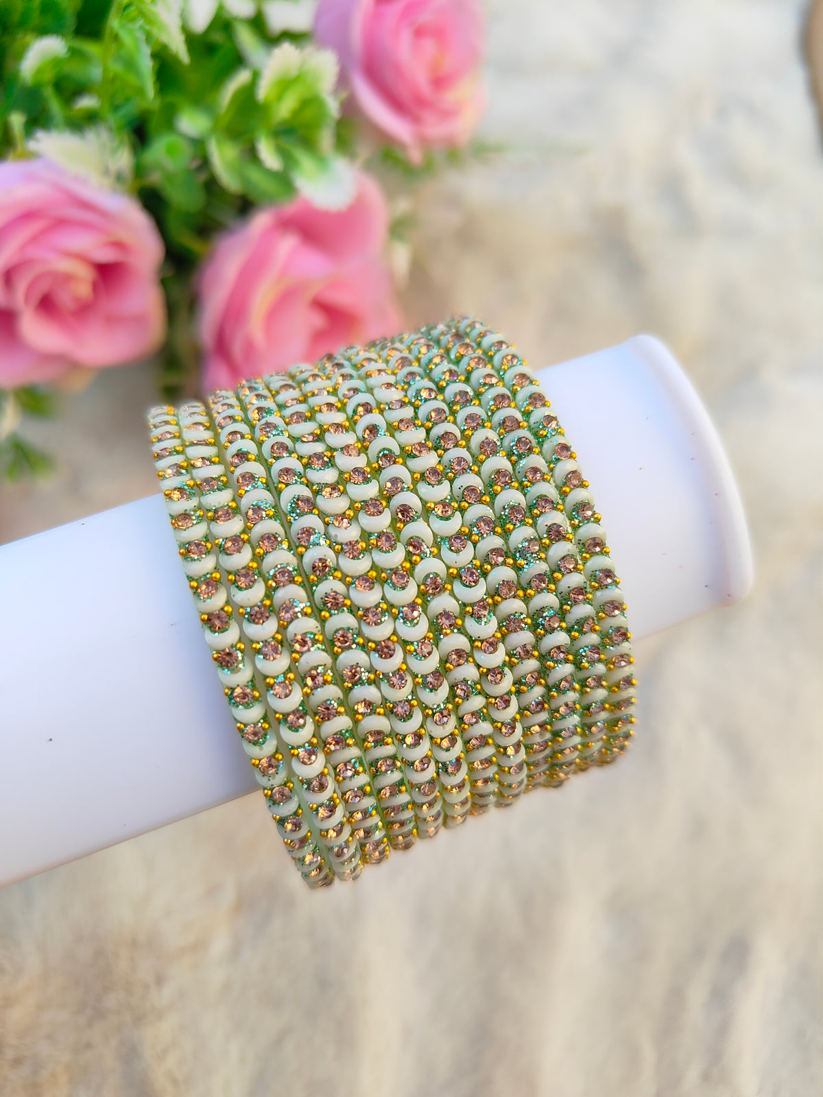 Half Moon Glass Bangles-Pastel Green Colour
