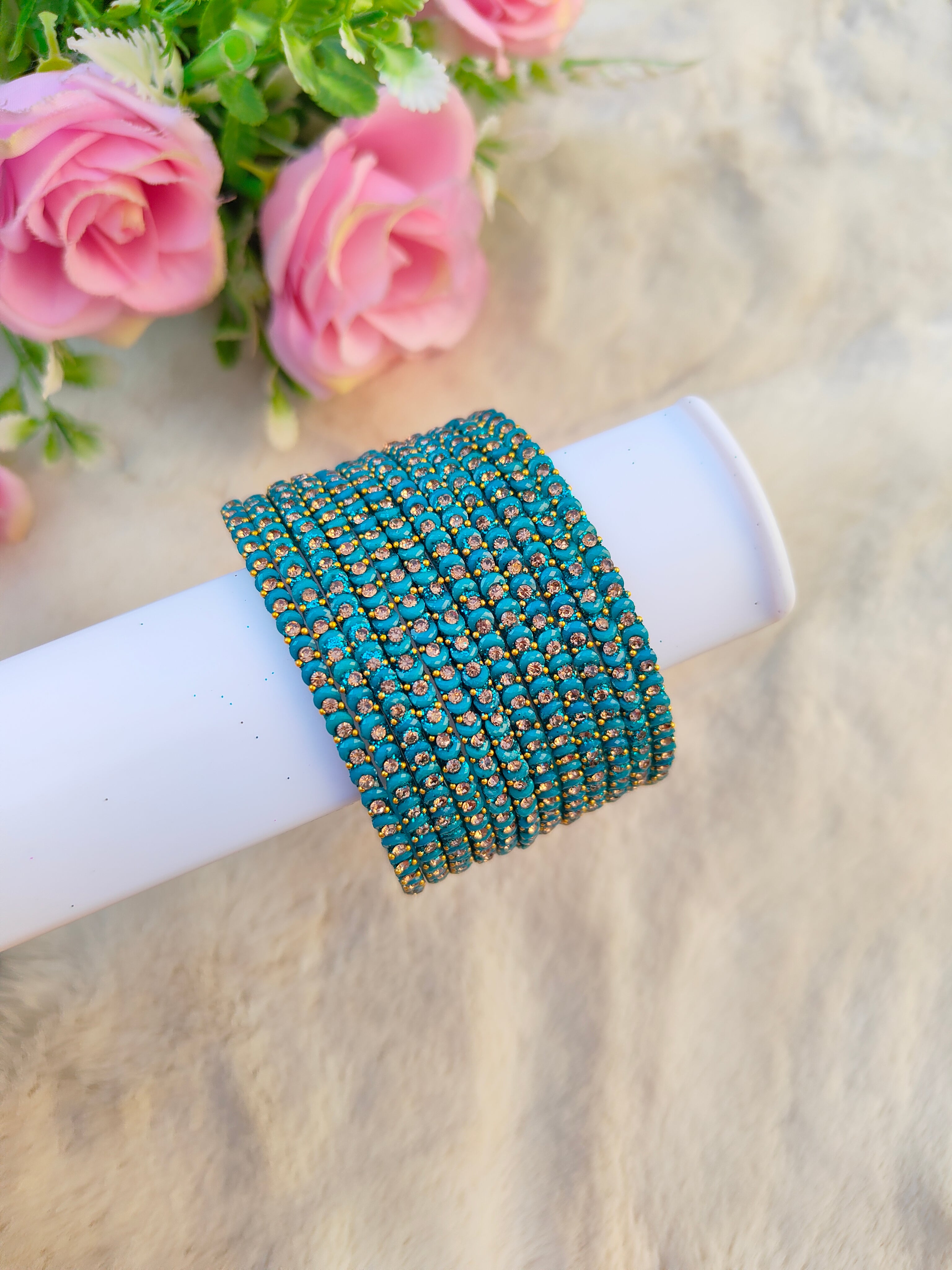 Half Moon Glass Bangles-Peacock Blue Colour