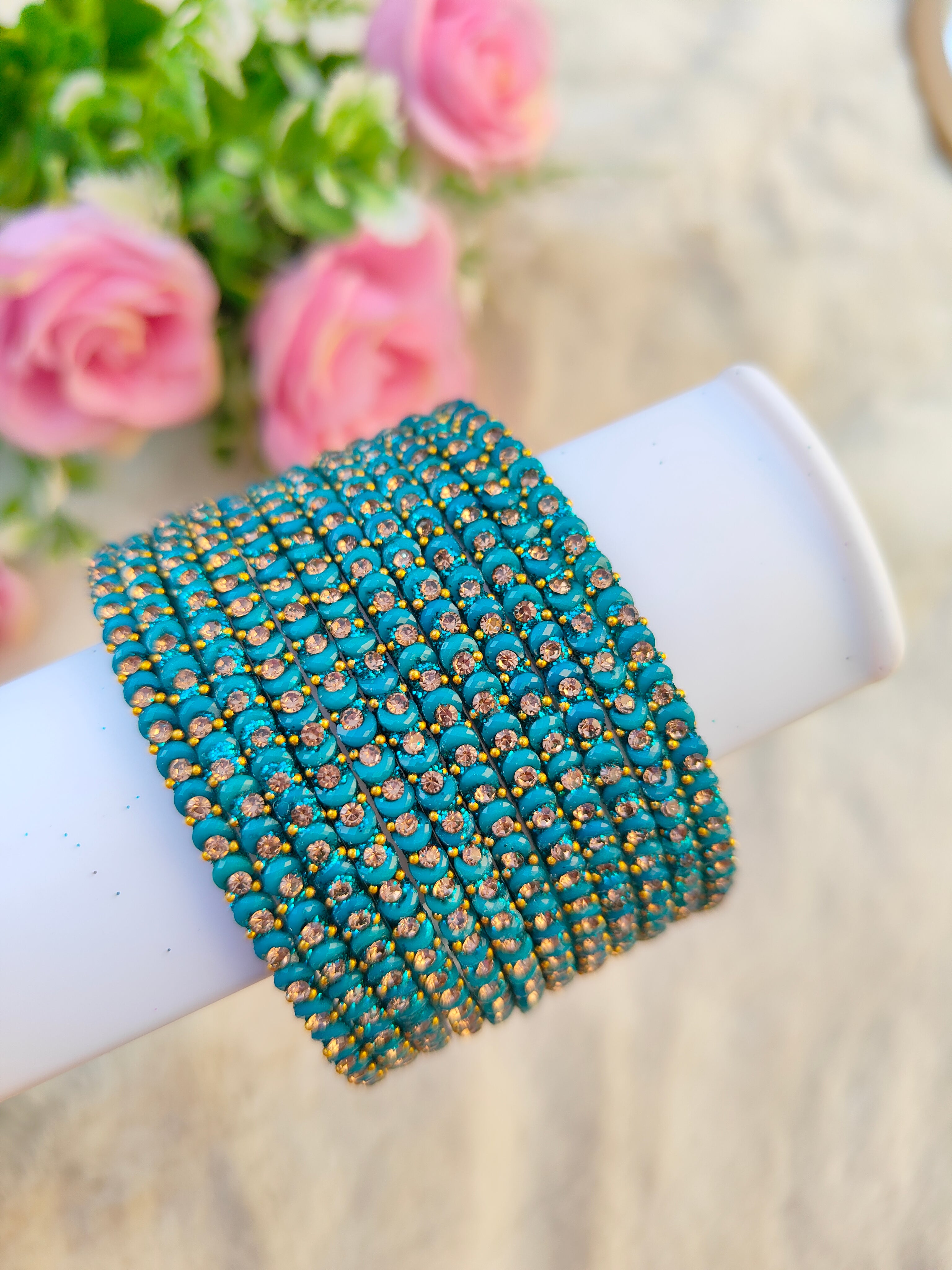 Half Moon Glass Bangles-Peacock Blue Colour