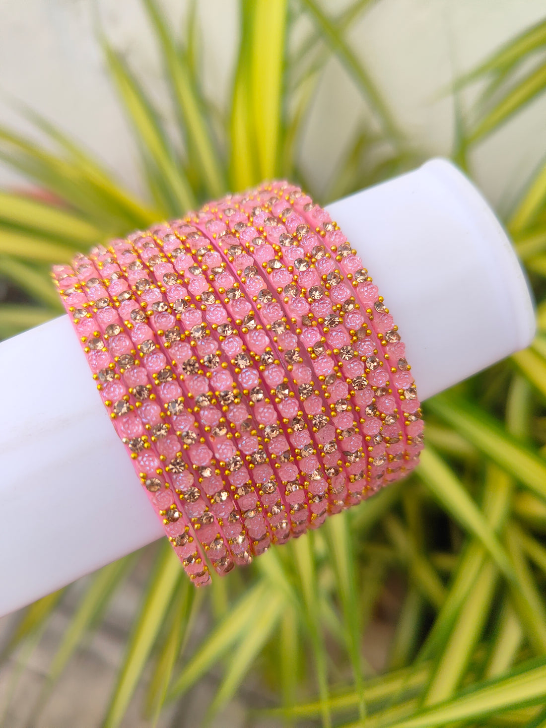2.2 Size-Rose Glass Bangles-Baby Pink