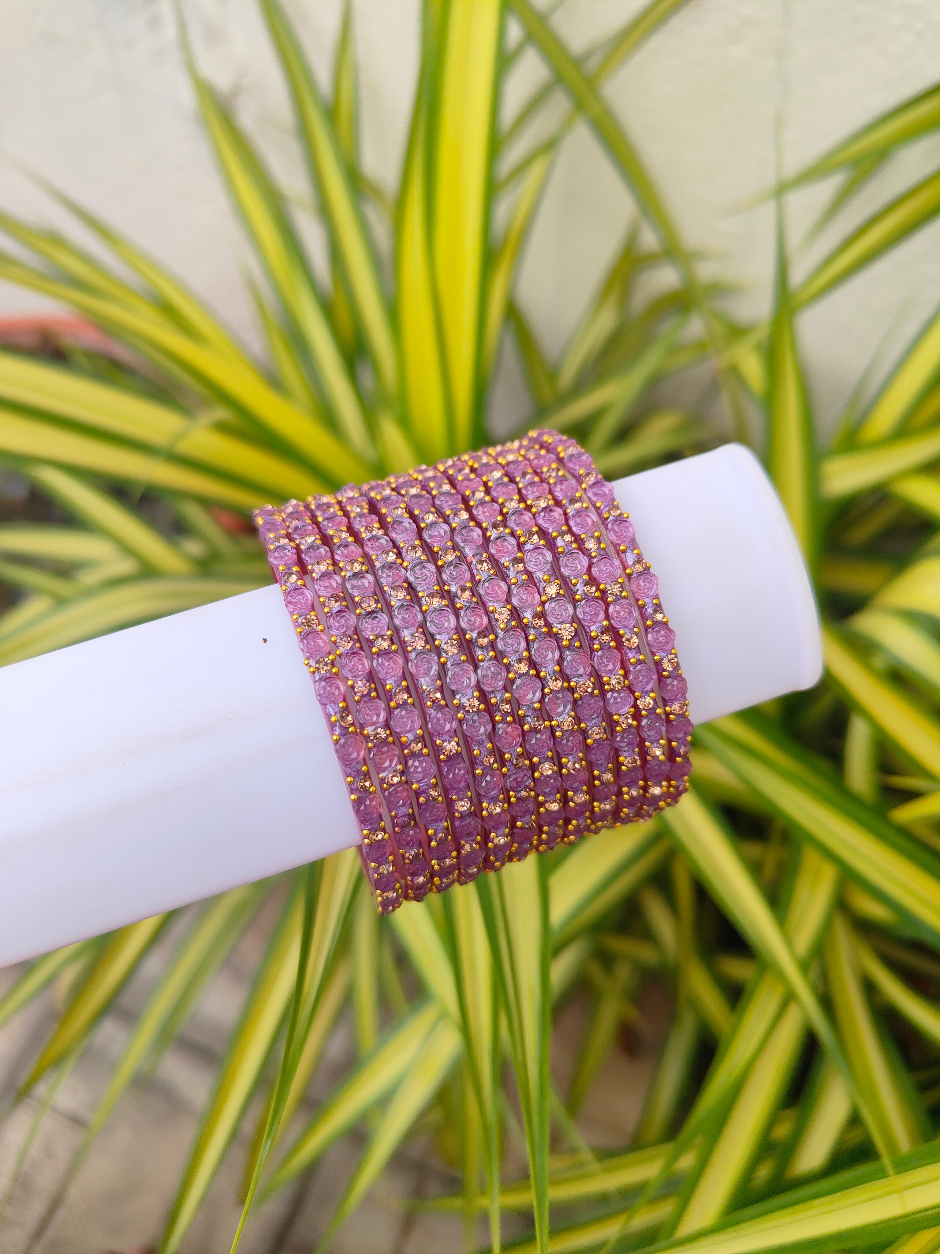 2.2 Size-Rose Glass Bangles-Onion Purple
