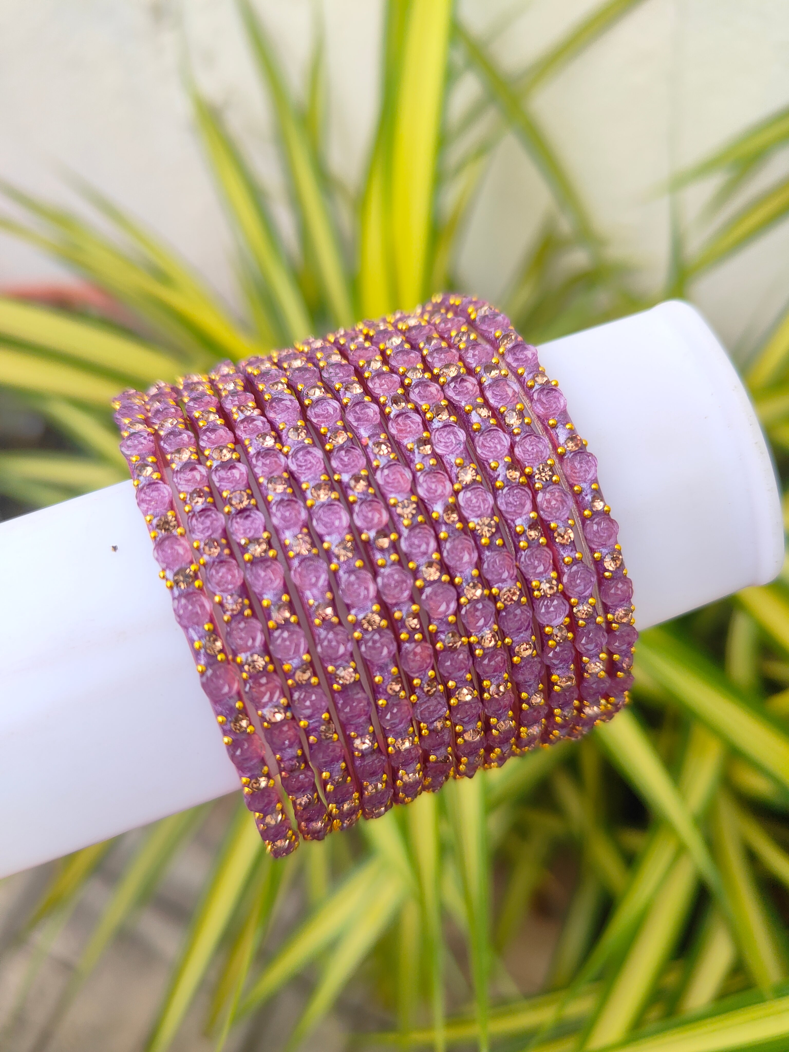 2.2 Size-Rose Glass Bangles-Onion Purple