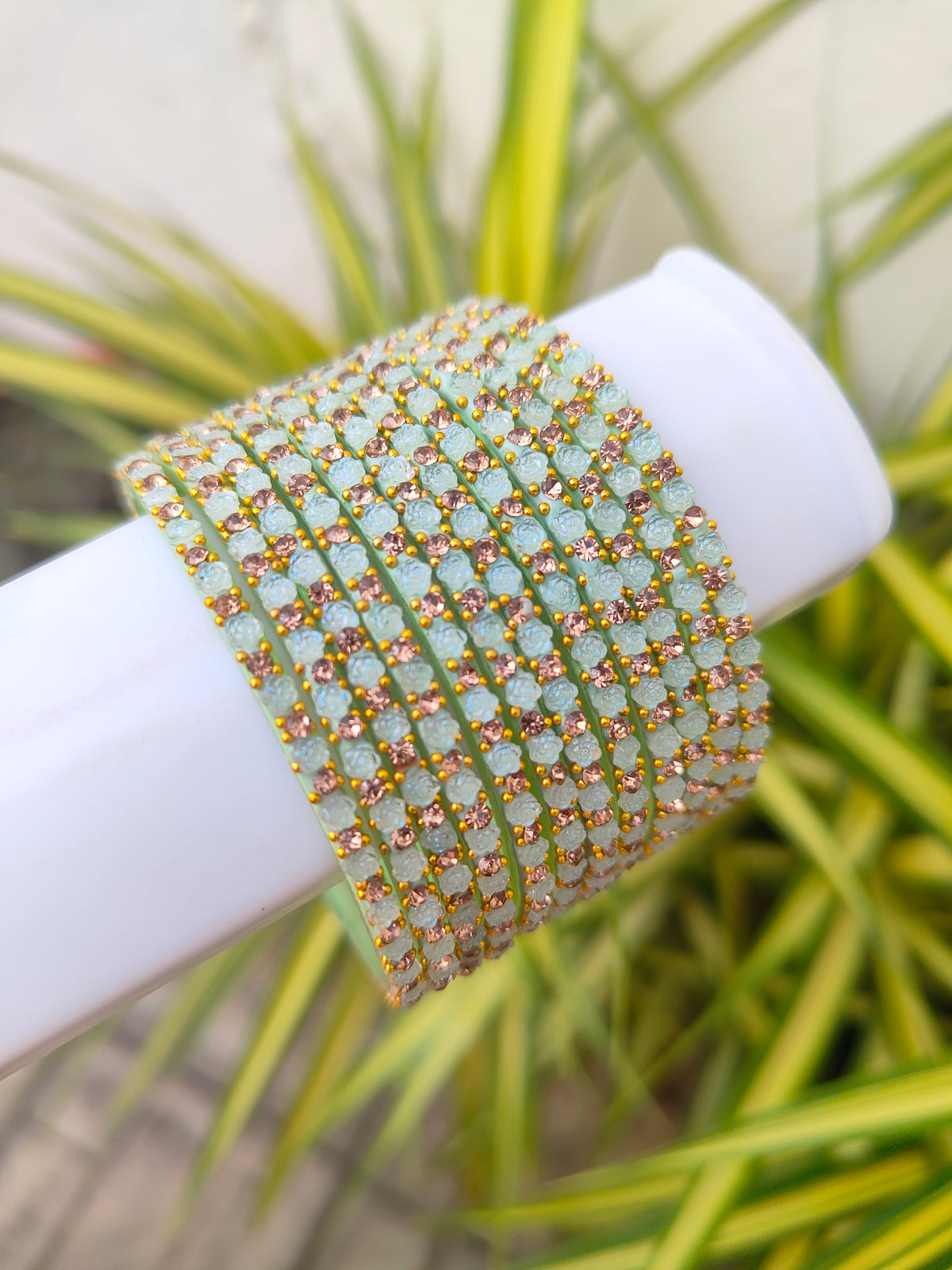 2.2 Size-Rose Glass Bangles-Pastel Green