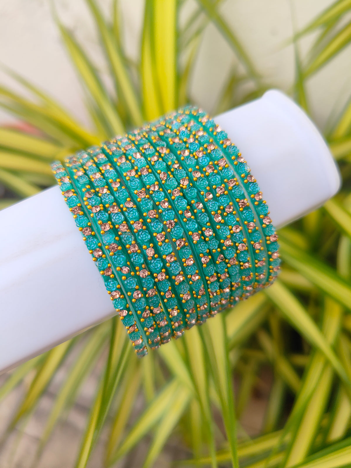 2.2 Size-Rose Glass Bangles-Peacock Blue