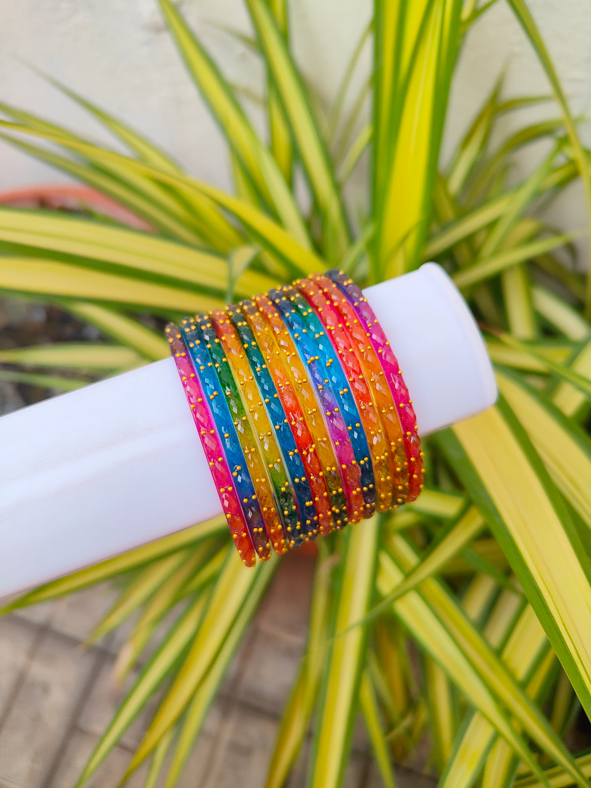 2.2 Size-Raindrop glass bangles-Dark multicolor