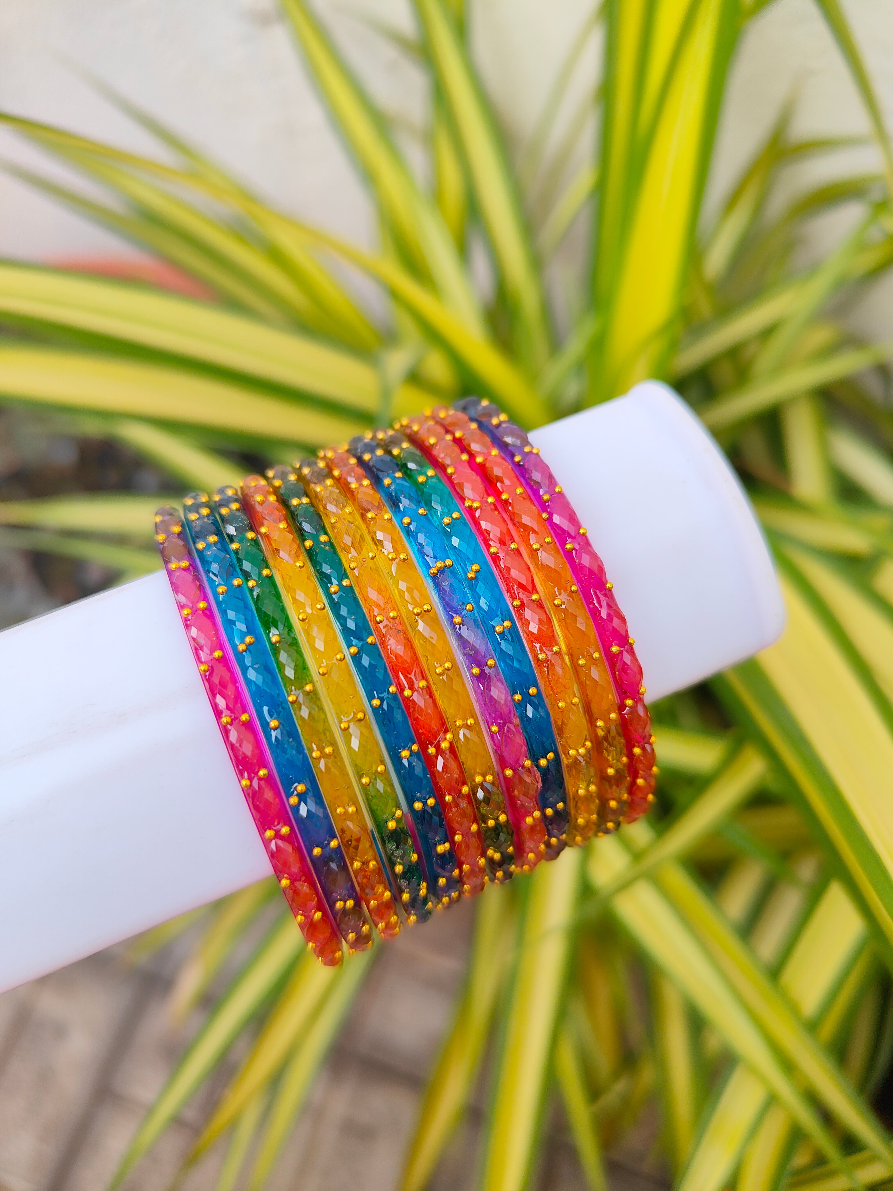 2.2 Size-Raindrop glass bangles-Dark multicolor