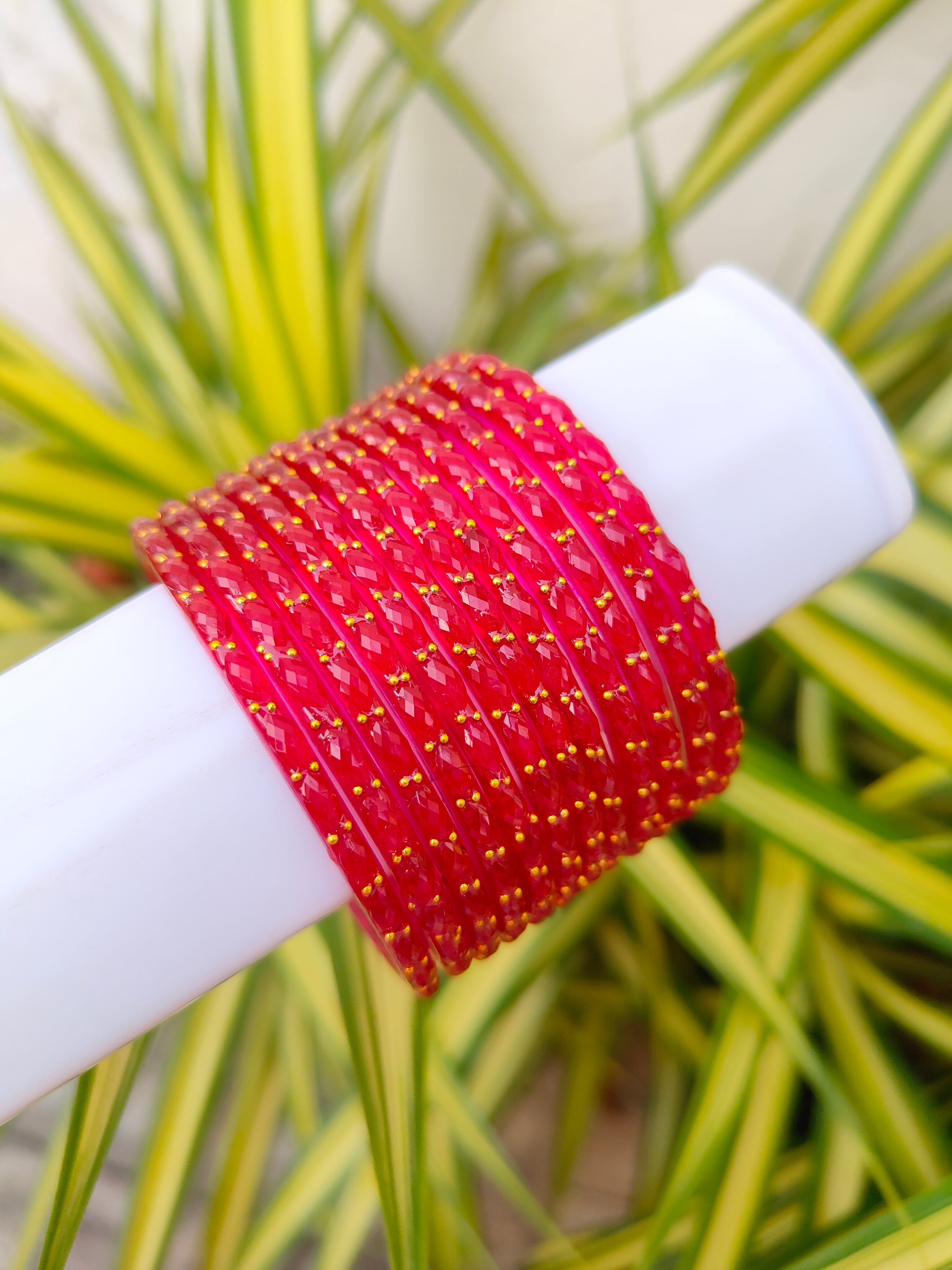 2.2 Size-Raindrop glass bangles-Rani Pink