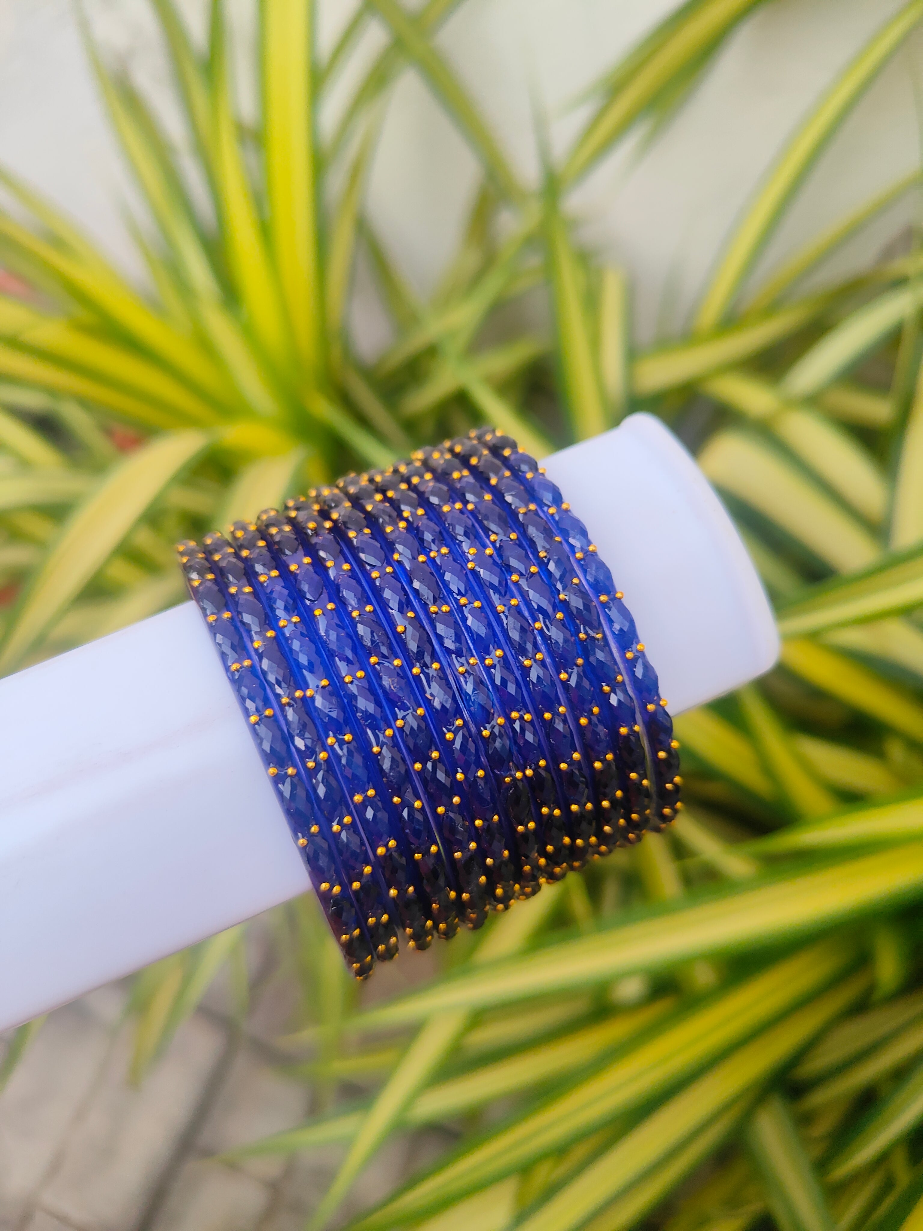 2.2 Size-Raindrop glass bangles-Navy Blue